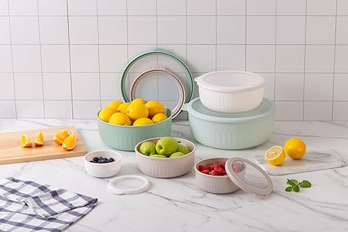 Vista 139 de COOK WITH COLOR - Juego de tazones de preparación profundos con tapas, para mezclar, de plástico, pequeños y apilables (color rosa/gris)