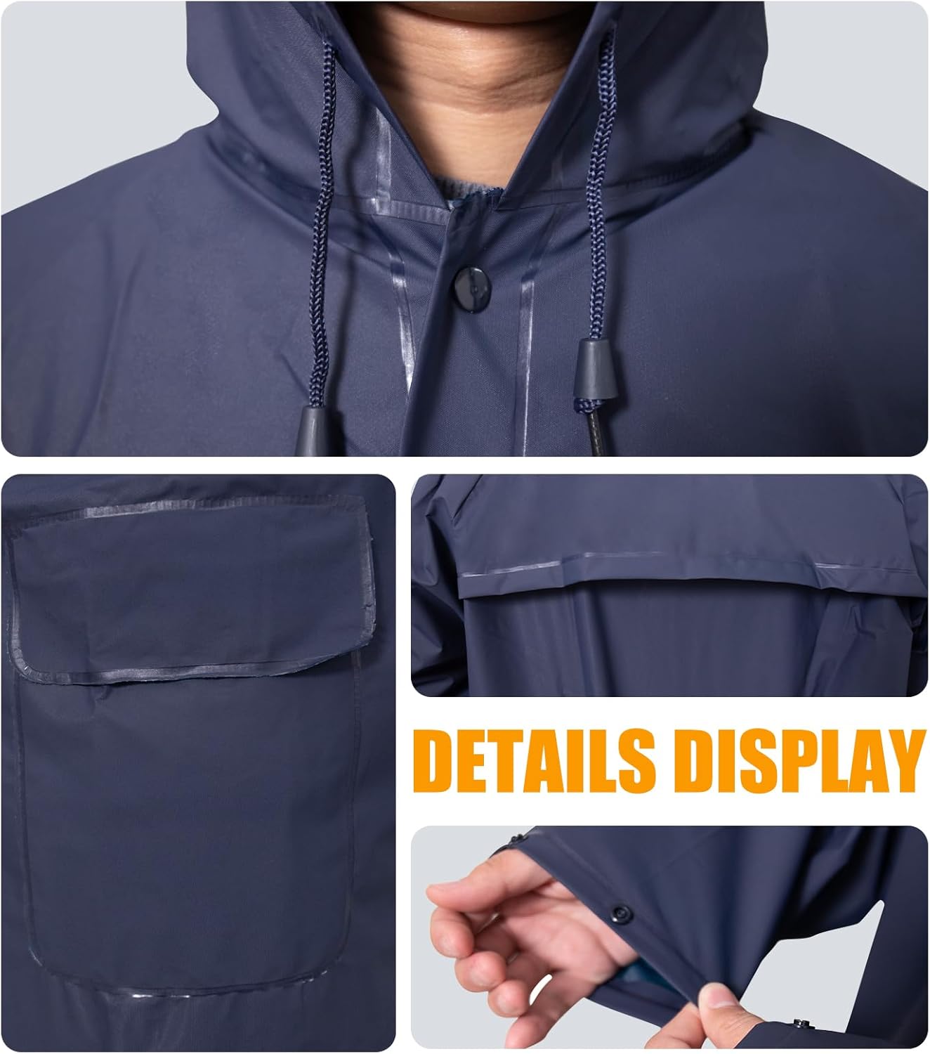 RainRider Long Raincoat for Adult Waterproof Lightweight Rain Jacket Reusable Rainwear