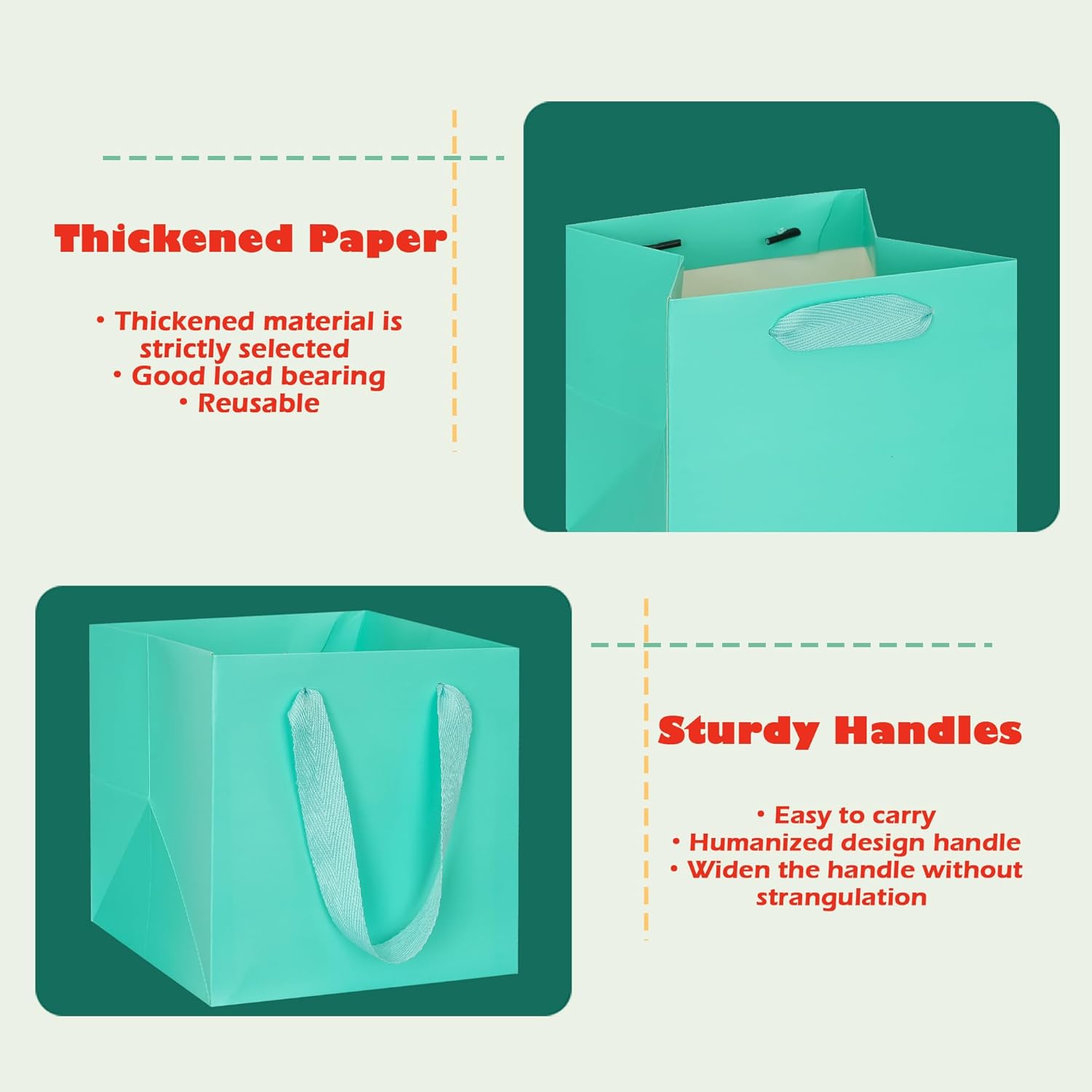 ADIDO EVA Teal Blue Square Gift Bags Large Size Turquoise Square Bottom Paper Bags with Handles for Party Favor (12x12x12 In, 10 CT)