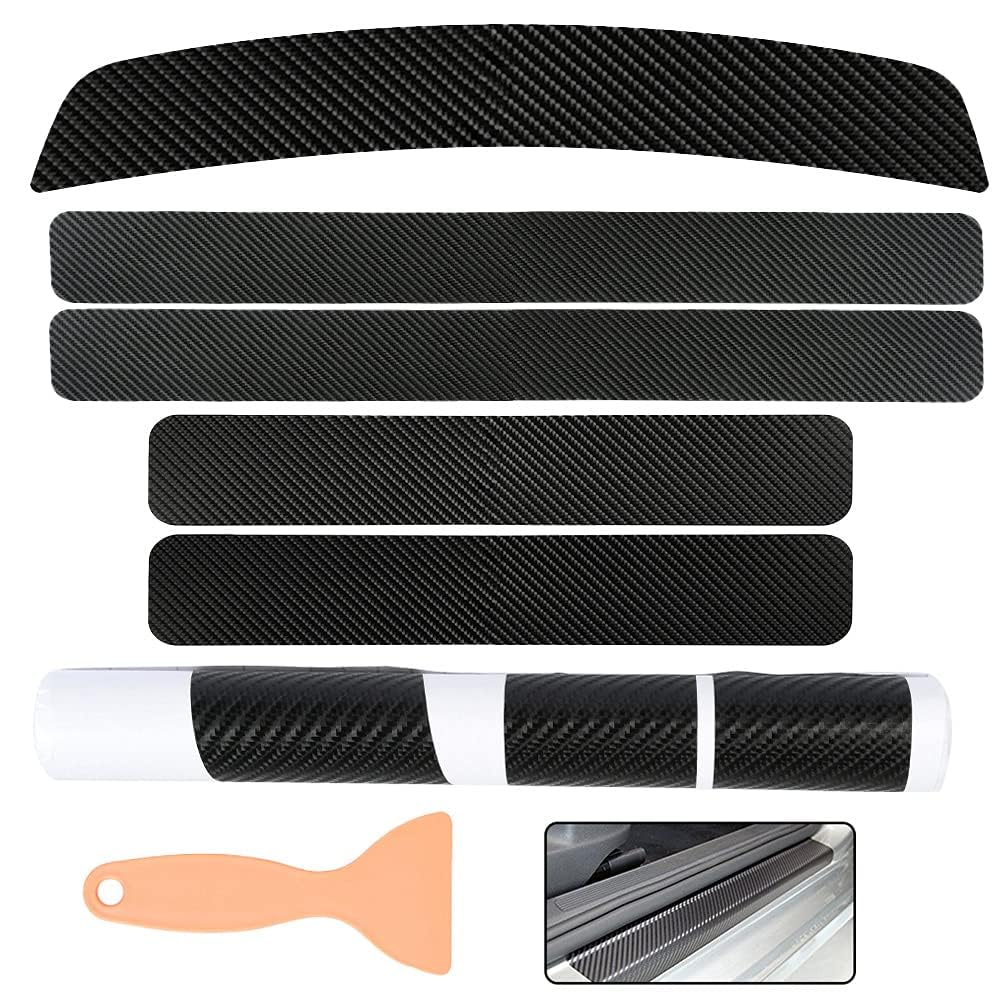 QIZUN 5Pcs Car Door Sill Strips for Abarth 500 595 695 Coppa Coppone, Car Scuff Plate Guards, Waterproof Threshold Protector Cover Pack