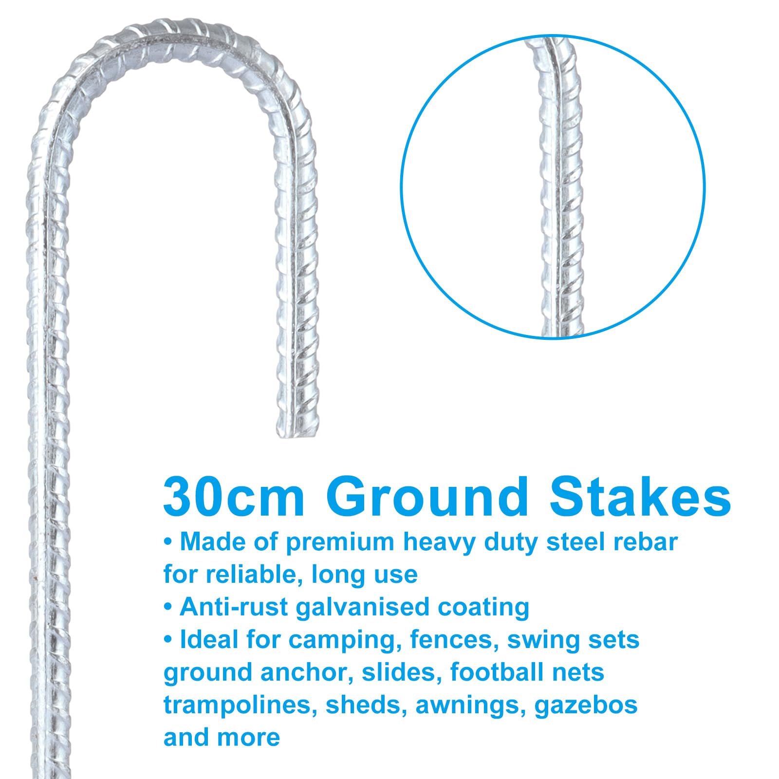 ASelected 8Pack Heavy Duty Strong Tent Pegs,12Inch Steel Ground Pegs Rebar Tent Stakes,Metal Thick Long Galvanised J Camping Tent Pegs For Football Goal Net Swing Fence Camping Gazebo Garden Outdoor - Image 4