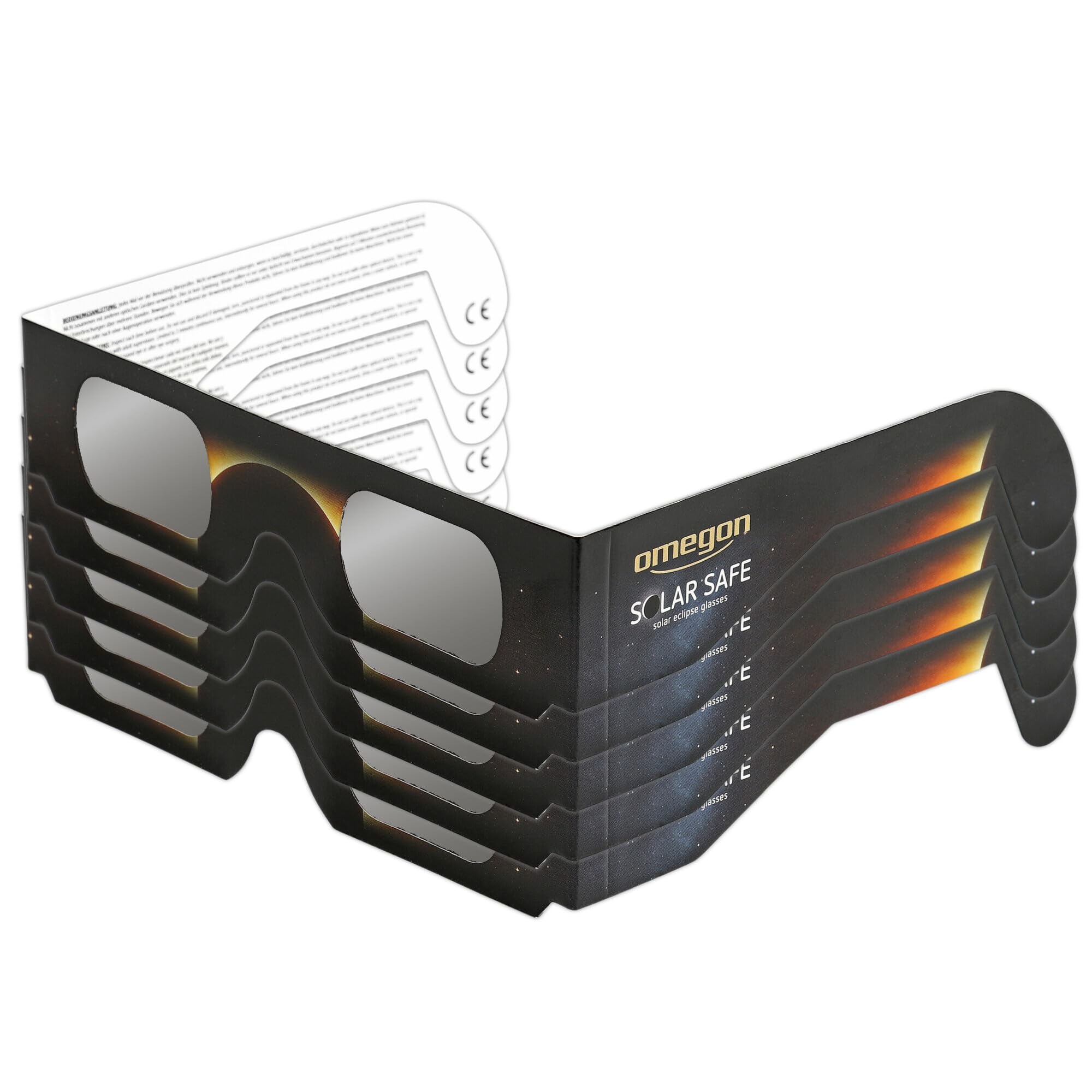 5X Omegon Sonnenfinsternis-Brille Solar Safe | Sichere Sonnenbeobachtung | ISO 12312-2 konform | Kratzfeste Polymergläser | Made in USA | Für Sonnenfinsternis 2026