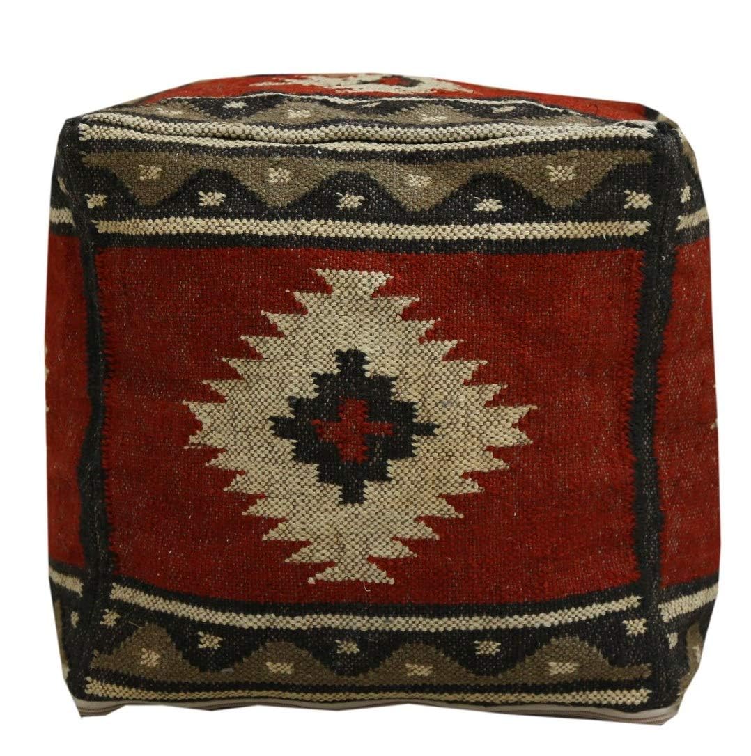 Trade Star Kilim Pouf Cover 70% Jute 30% Wool Vintage Pouffe Cover Kilim Pouf Ottoman Cover for Living Room Authentic Rustic Handmade Footstool Case Home Decor Seating (Pattern 2)