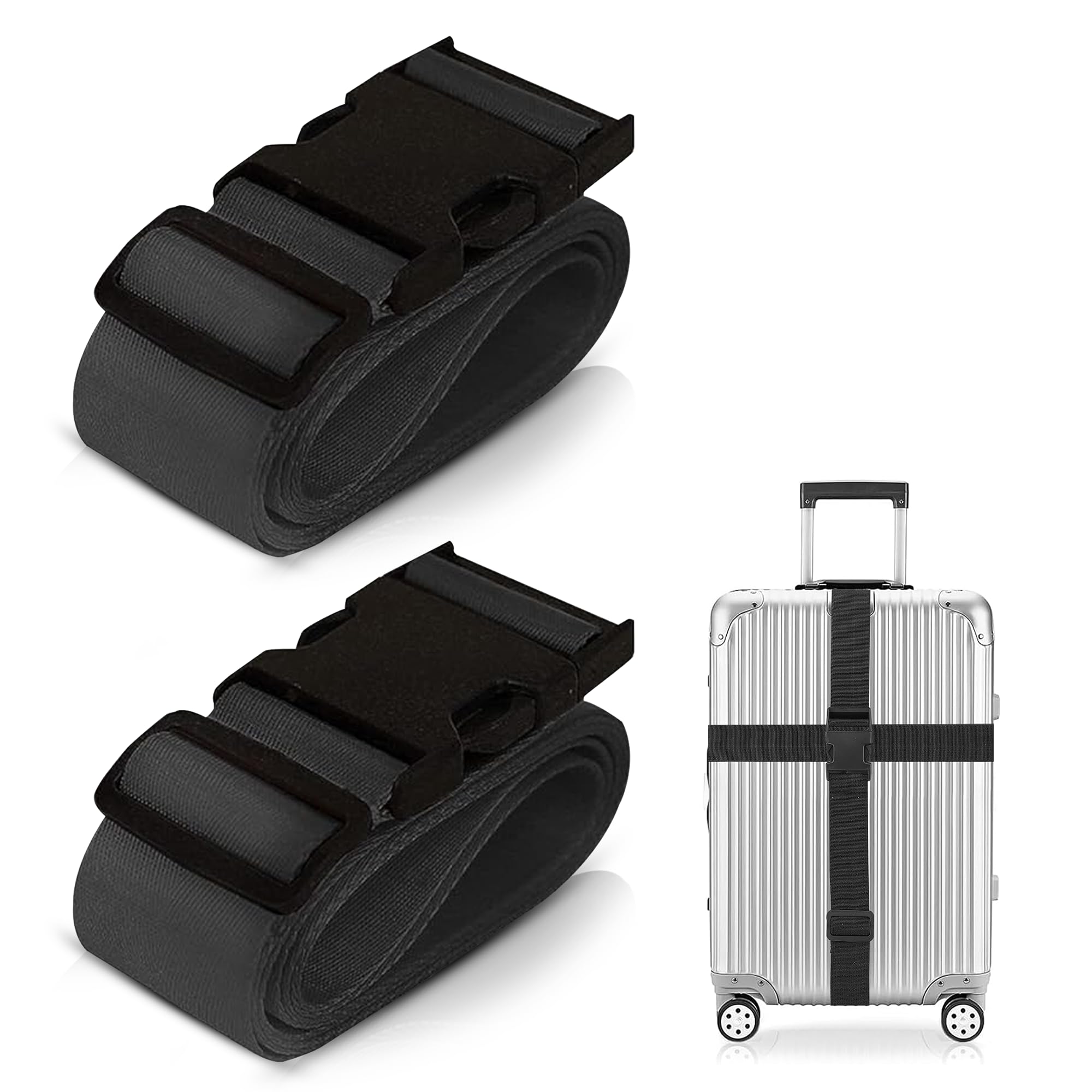 Robustt Luggage Belt Suitcase Strap - Pack of 2 (Black) | Heavy Duty Material | Adjustable Travel Belt for Suitcase | Fashionable Design | Protect Your Belongings
