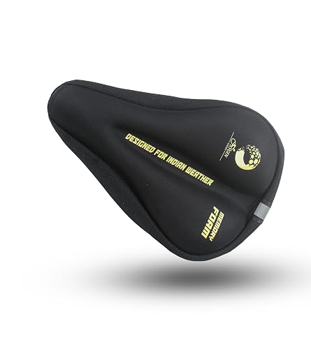 OXYGEN Cycle Seat Cover for Bicycle, Memory Foam Bike Seat Cushion, Universal Fit, 11 x 7.1 Inch, Black, Soft Anti Slip Saddle Cover for MTB, Road, City & Exercise Bikes