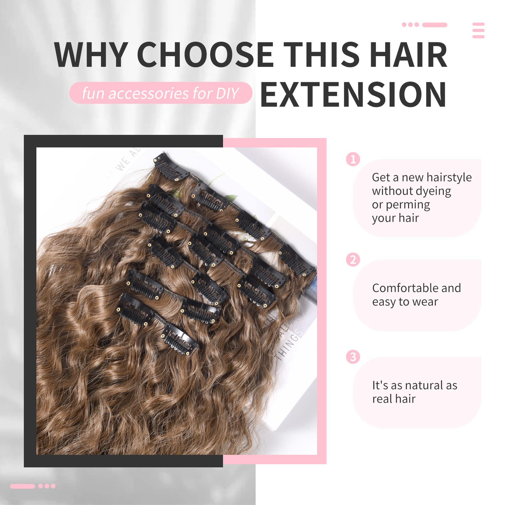FLUFYMOOZ Clip In Hair Extensions,6PCS Hair Extensions Long Mermaid Waves Wavy Synthetic Clip On Hairpiece For Women 24 Inch (Medium Brown with Medium Auburn) - Image 4
