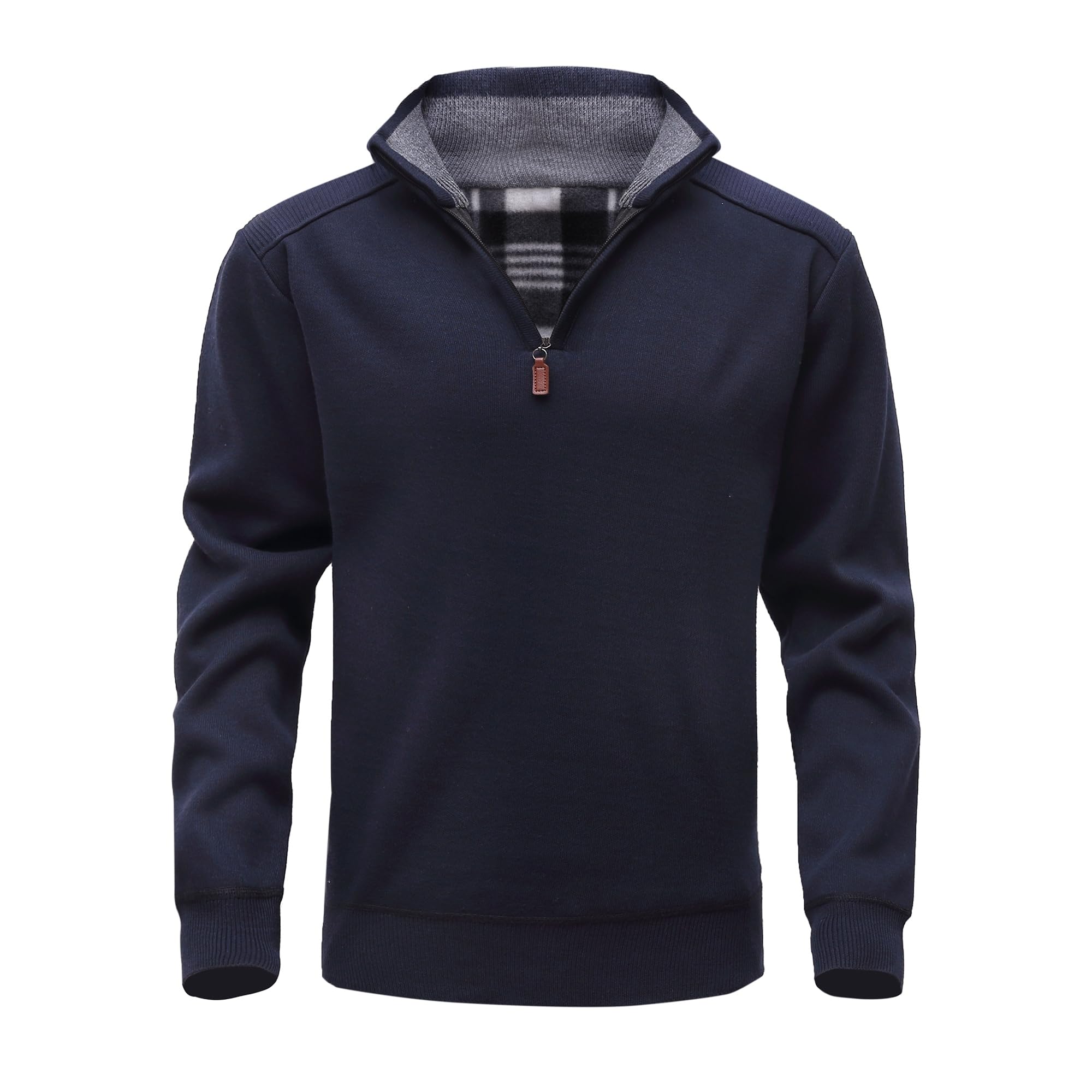 Jersey de Punto Sueter Hombre Manga Larga y Media Cremallera Otoño Invierno Jersei Clásico de Cuello Alto de Canalé Suéter de Punto