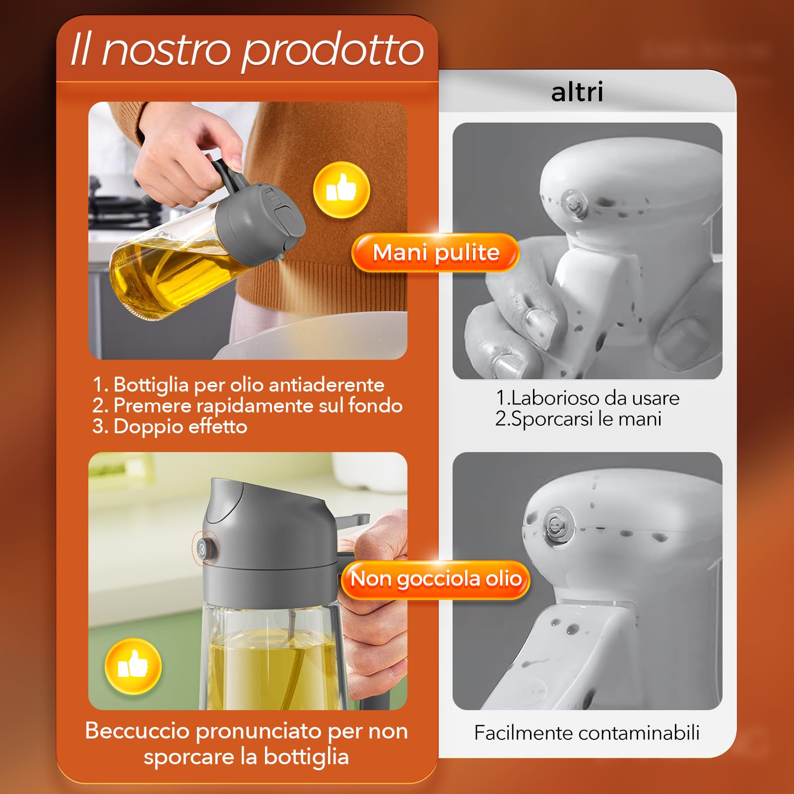 Spruzzatore Per Olio YARRAMATE 470 Ml Verde Scuro, Bottiglia 2 In 1 Con 10 Adesivi, Per Cucina E Friggitrice Ad Aria
