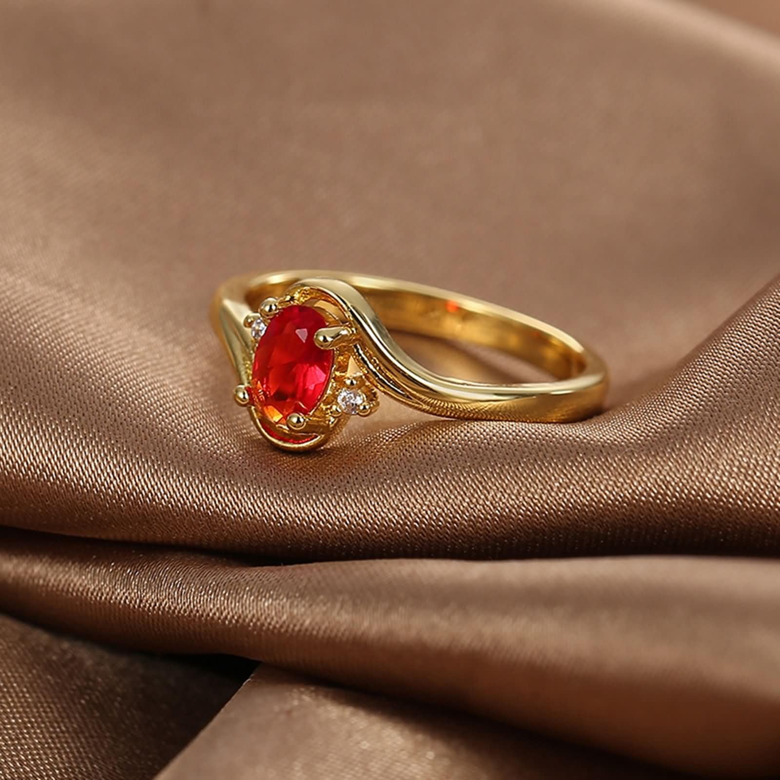 Beydodo Anillos de Compromiso de Oro de 9 14 18 Kilates Mujer con Oval con Rubí Creado y Moissanita, Anillo Oro de Compromiso Mujer