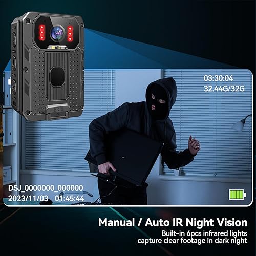 Miniatura 4 de SYDYAM Cámara corporal 4K, cámara corporal de 64 GB con grabación de audio y video, cámara corporal impermeable IP68 H.265 Código de video con dos