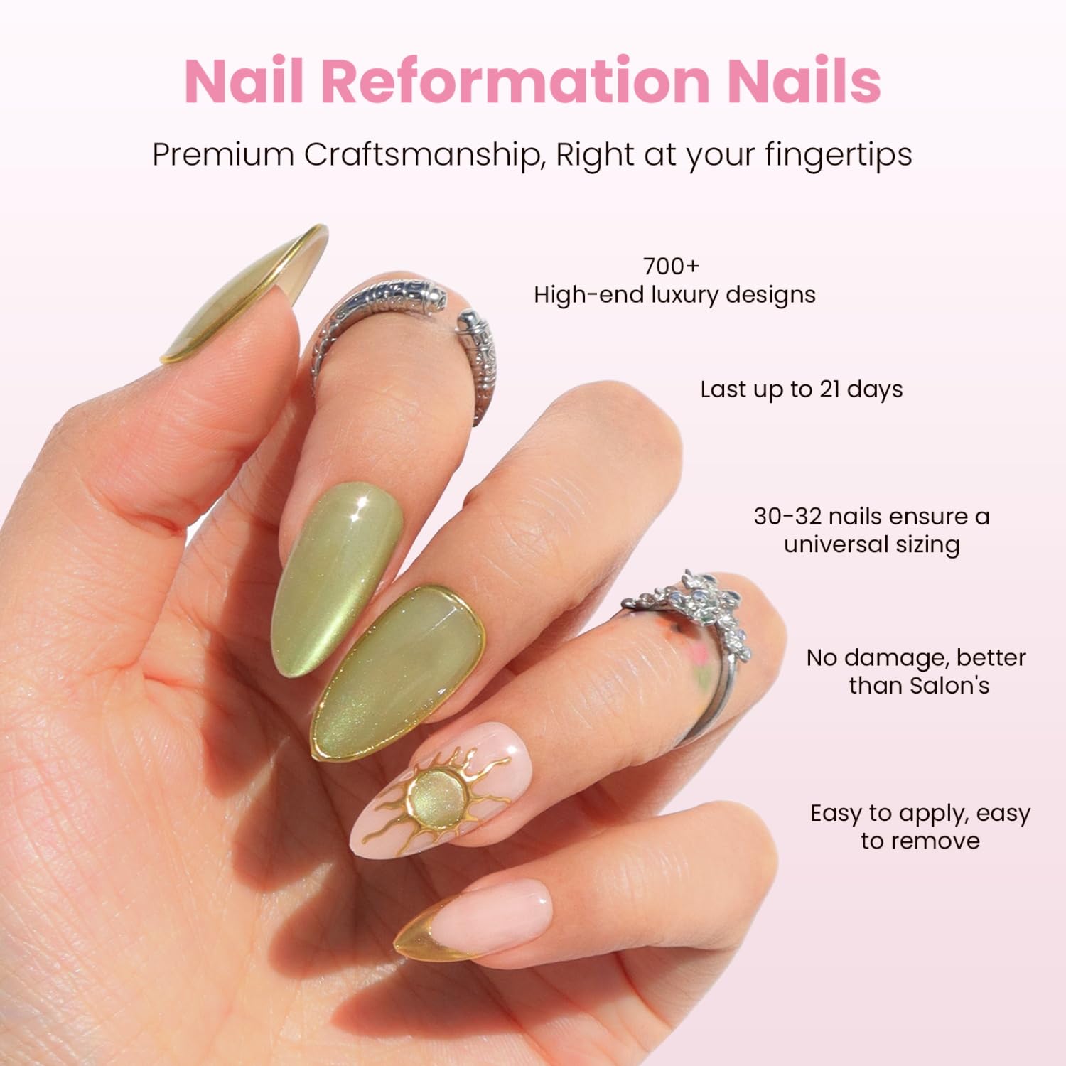 Nail Reformation Nägel zum Aufdrücken, Smaragdgrün, mittlere Mandel, 30
