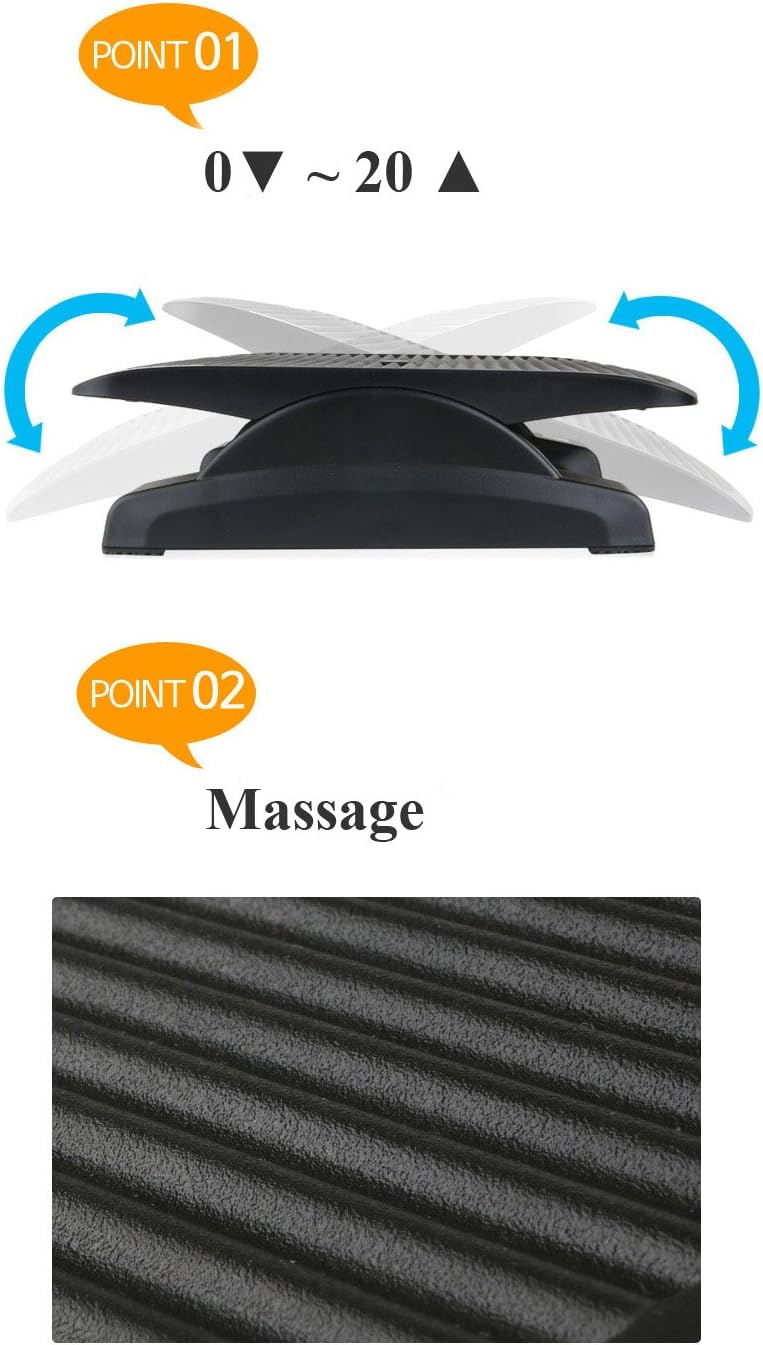 Comfort Footrest Adjustable Angle & Height, Foot Massage Ergonomic Design FR1287