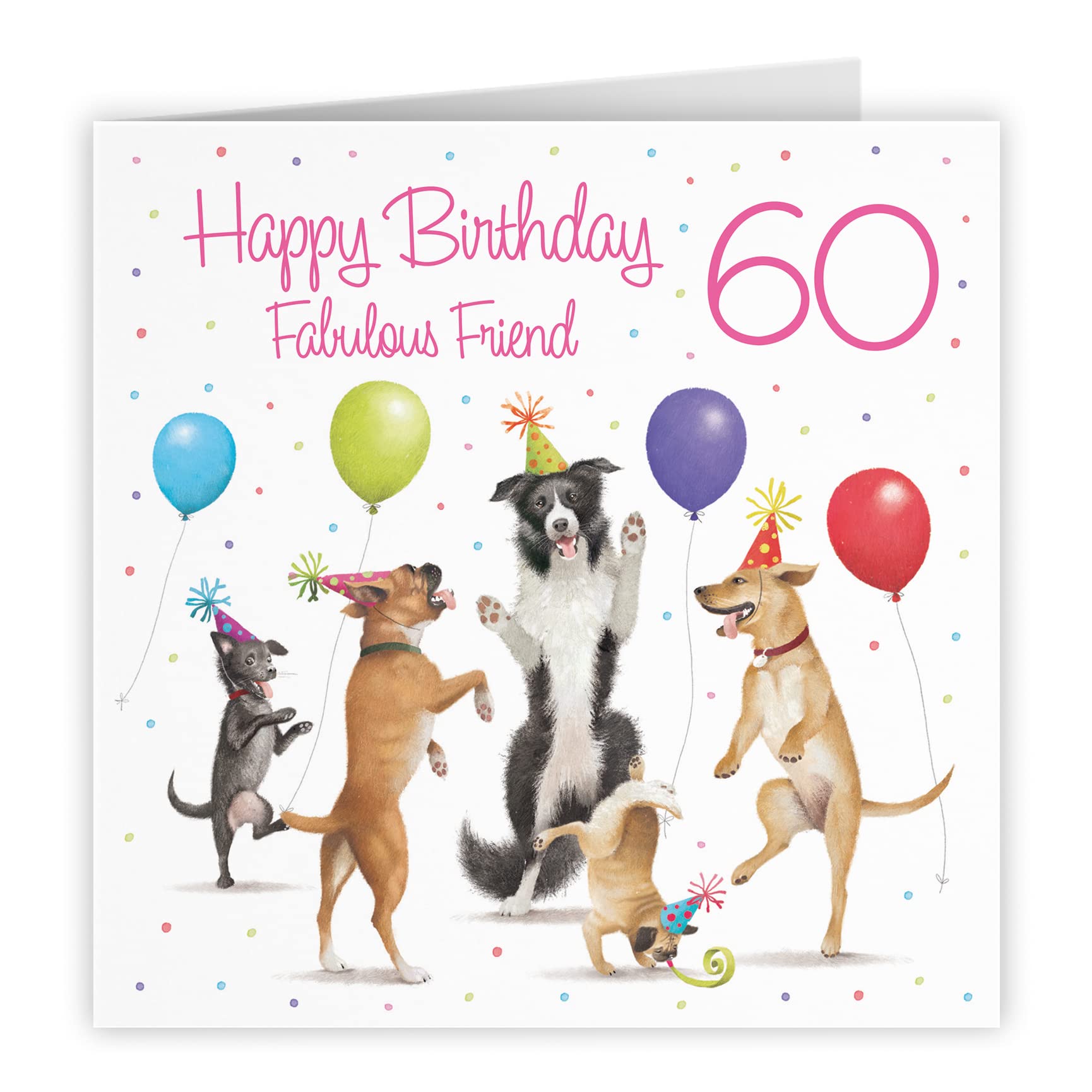 Hunts England 60th Friend Birthday Card - Dancing Dogs - Fabulous Friend - Age 60 - Women's 60th Birthday Card - Milo's Gallery - Funny - 5