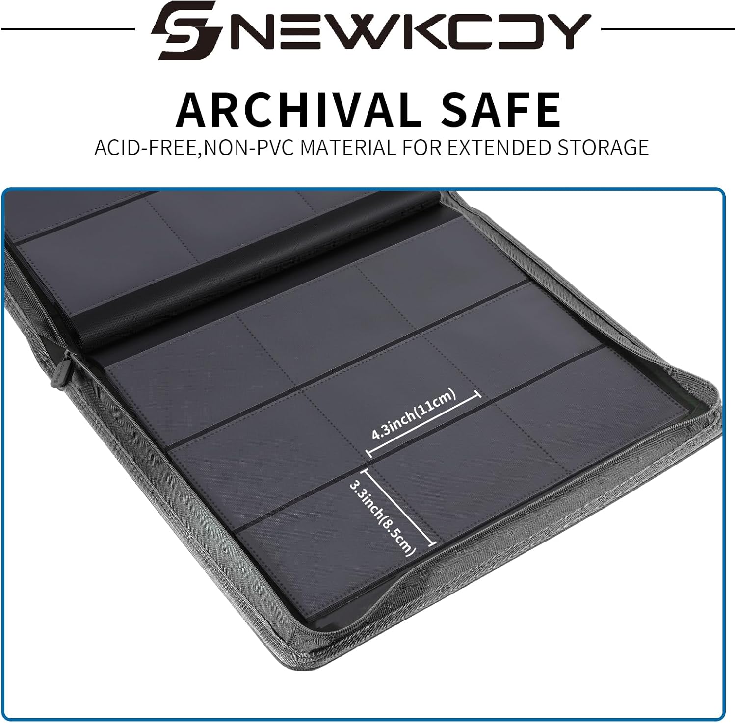 Snekdy Top loader Binder, 9 Pockets Top Loader，Holds 360 Top Loaders cards, Card binder with Sleeves for card in 3 x 4 inches color smooth Zipper PU Leather (Light Grey)
