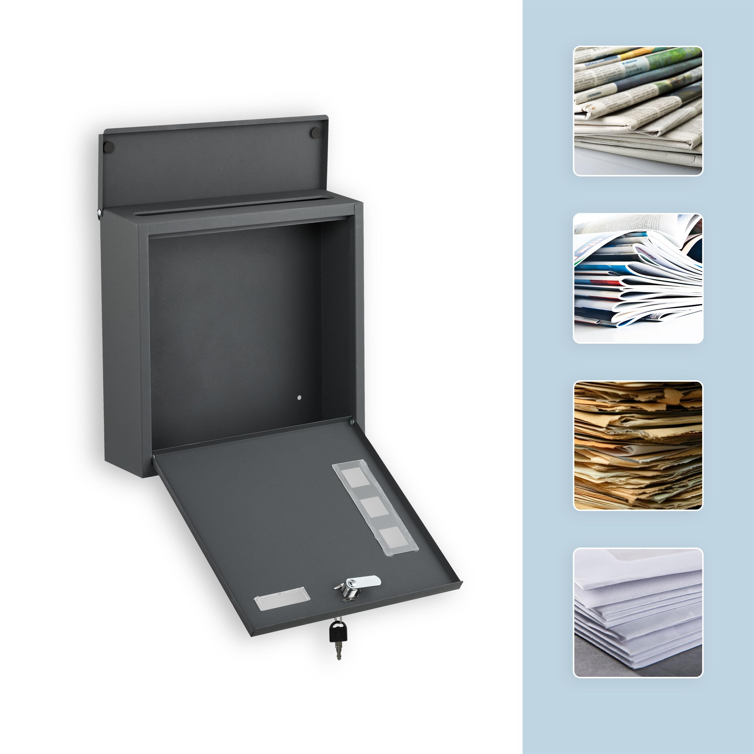 Relaxdays Boite aux Lettres, vitres Pratiques, Fer Robuste, 4 clés, H x L x P : 33 x 35 x 12 cm, Anthracite