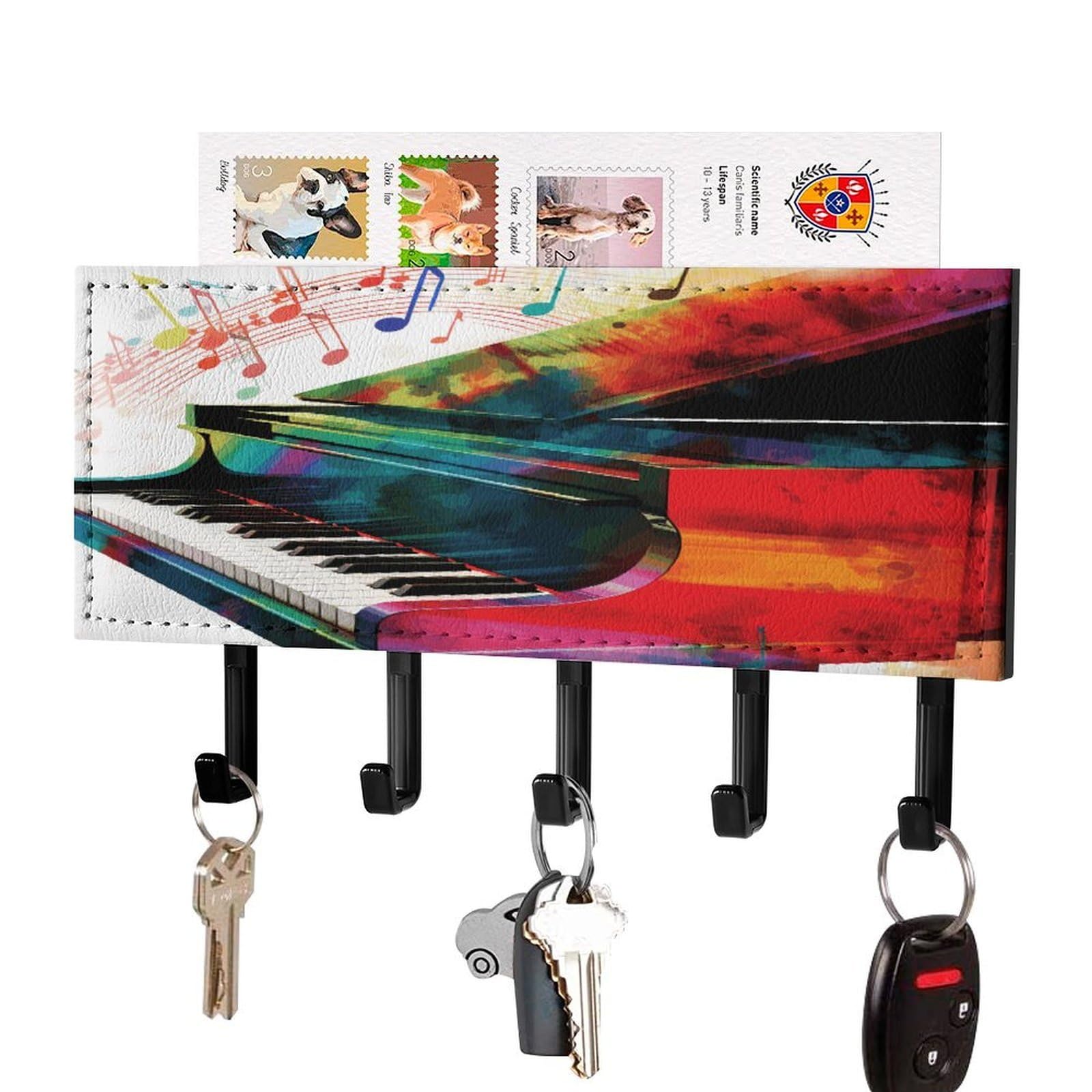 Colgador de llaves para entrada con estante de cartas estilo piano colorido