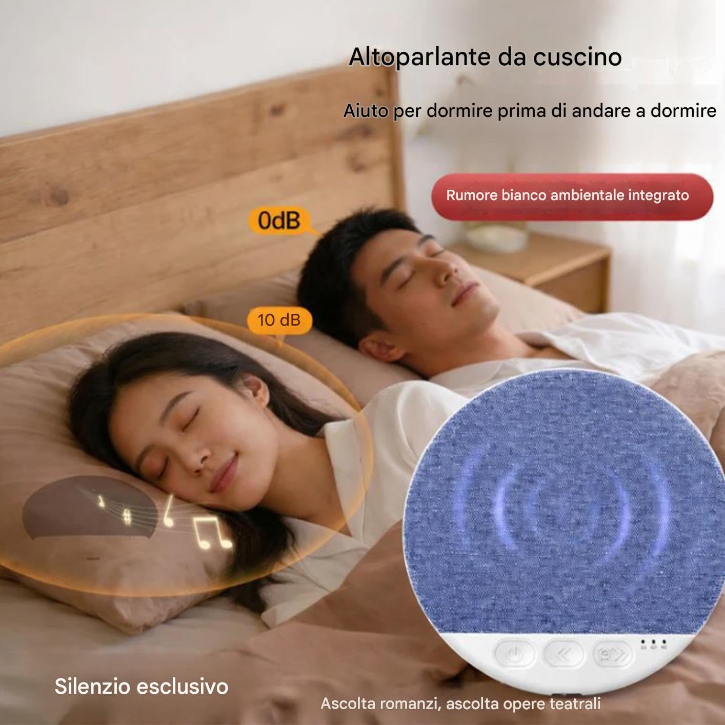 Cassa Bluetooth Sotto Cuscino,Altoparlante Da Cuscino,Ultra Sottile, Portatile, Silenzioso, Per Camera Da Letto, Hotel, Campeggio, Viaggi, Studenti (Blu,2)