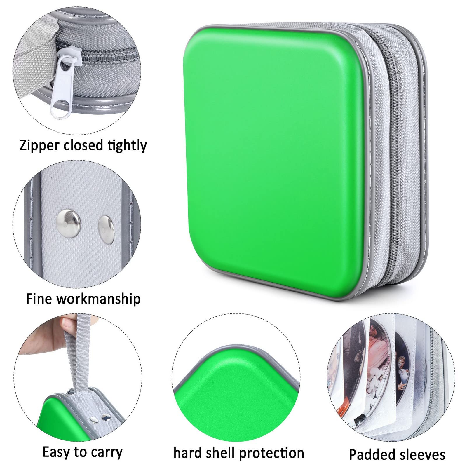 Custodia a portafoglio per CD, DVD, CD/DVD, 40 dischi, resistente borsa raccoglitore per album (verde)