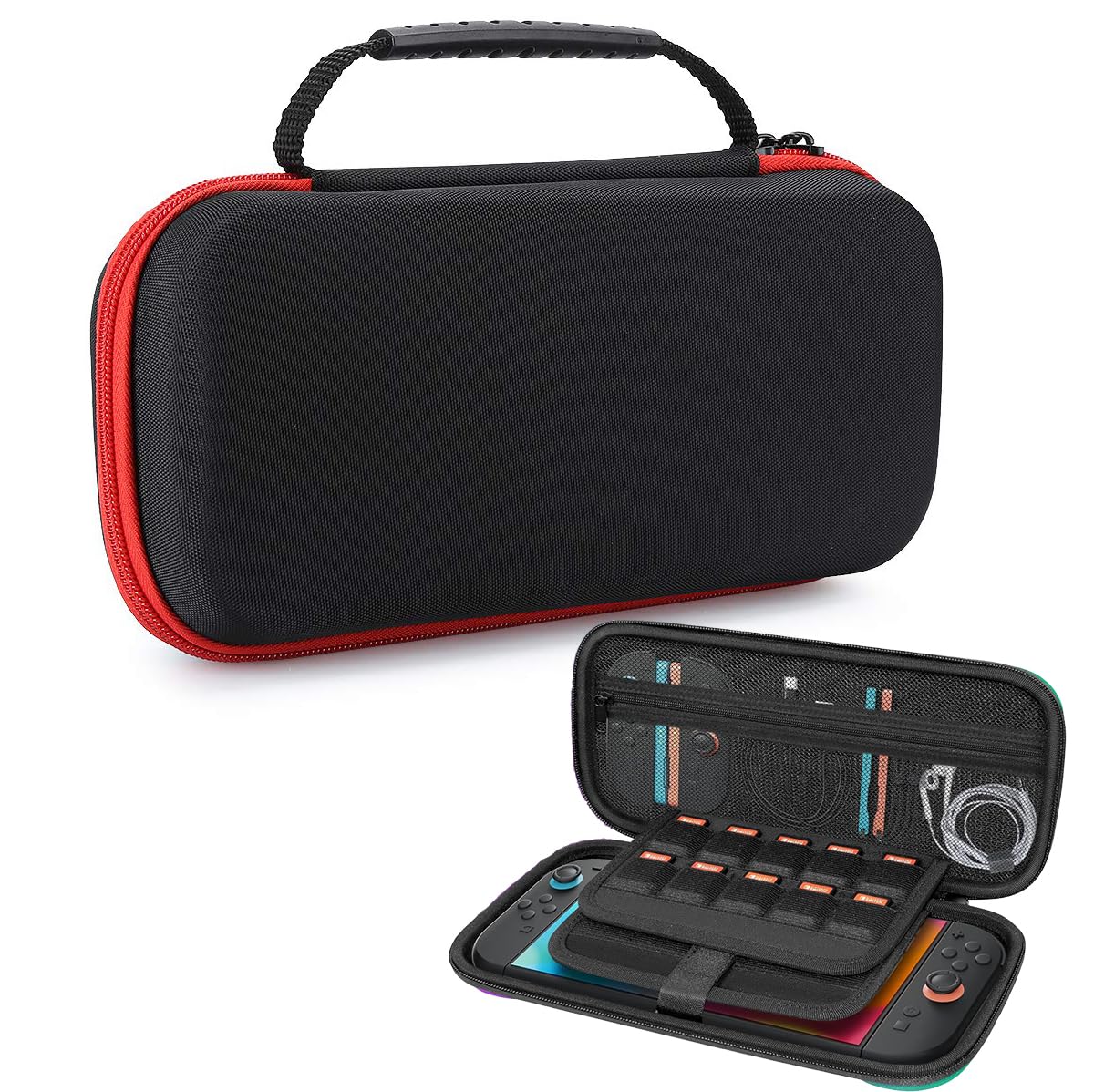 PSS Carrying Case Compatible with Nin-tendo Switch 2 Model(2025), Portable Hard Shell Pouch Game Travel Bag for Switch 2 Accessories Holds 12 Game Cartridge Slots (Black/Red)