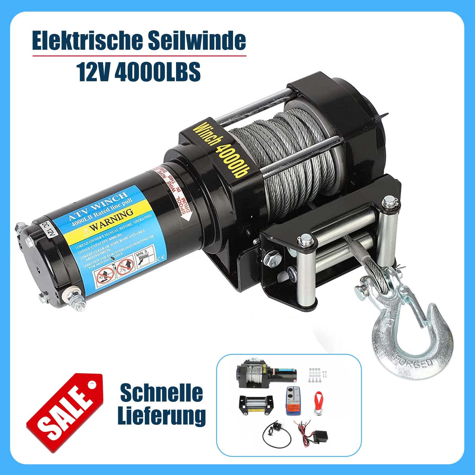 Trintion Elektrische Seilwinde 12V 4000lbs 1818kg mit Funkfernbedienung und Handschalter Hebezug für Quad Boot ATV