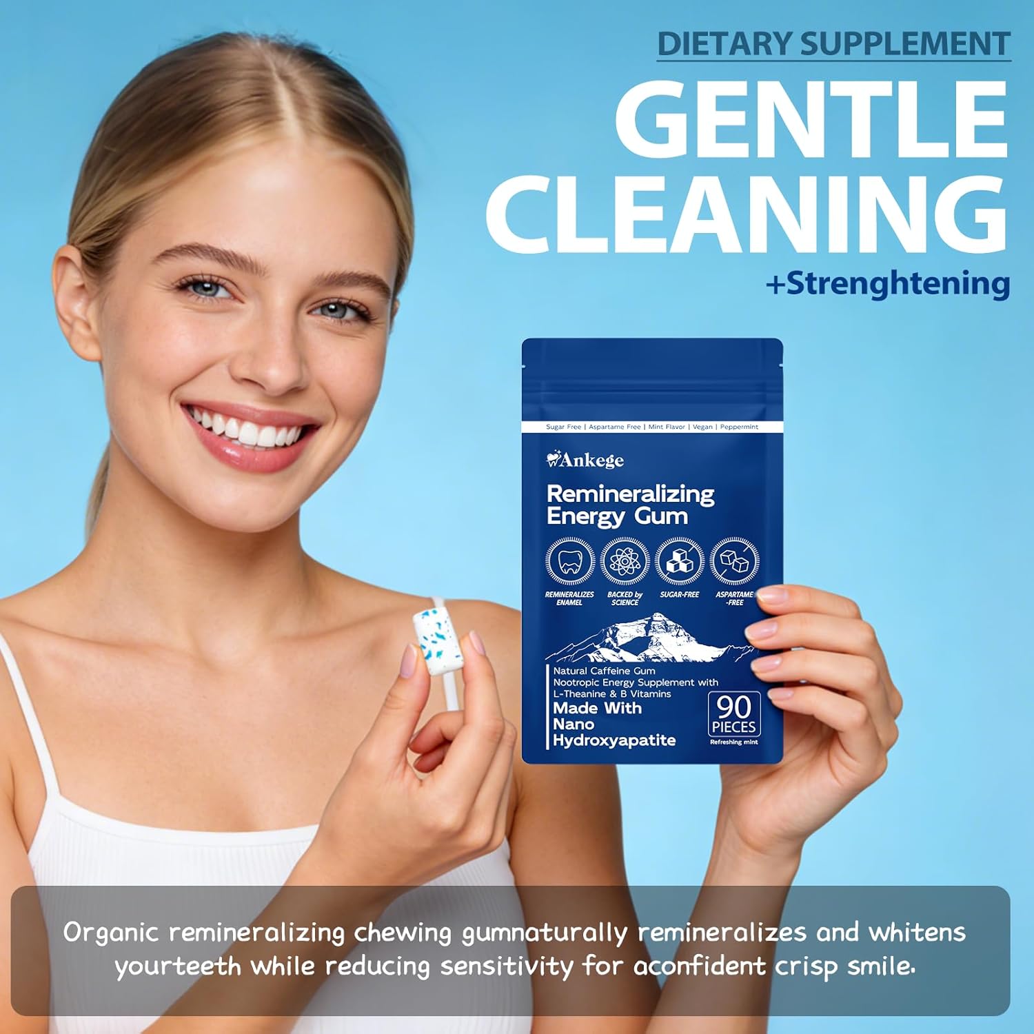 Remineralizing Gum & Energy Gum, with Nano-Hydroxyapatite & Xylitol, SugarFree Chewing Gum for Enamel Repair, Cavity Protection & Receding Gums, 90 Pieces