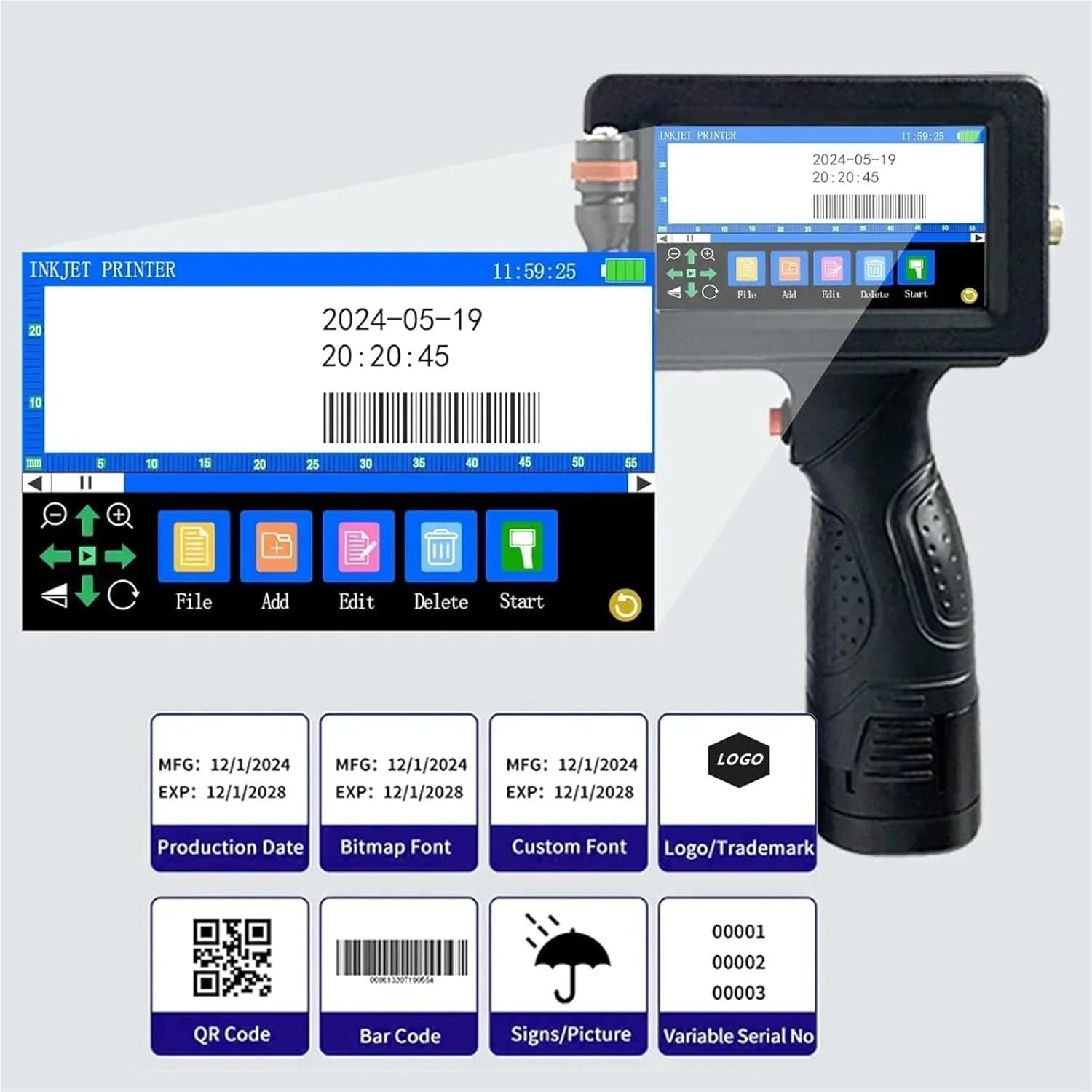 25.4mm Metal Body Portable Handheld Inkjet Printer for Text QR Barcode Batch Number Logo(25.4mm Without Ink(EU))