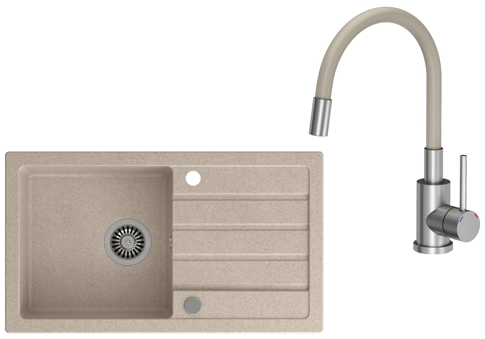 VBChome Fregadero con grifo de 77 x 44 cm, color beige