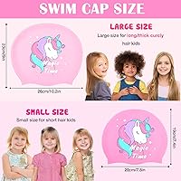Vista 18 de Gorros de natación para niñas (de 2 a 6 años), gorro de natación de silicona impermeable duradero para cabello corto con gafas de natación, tapón