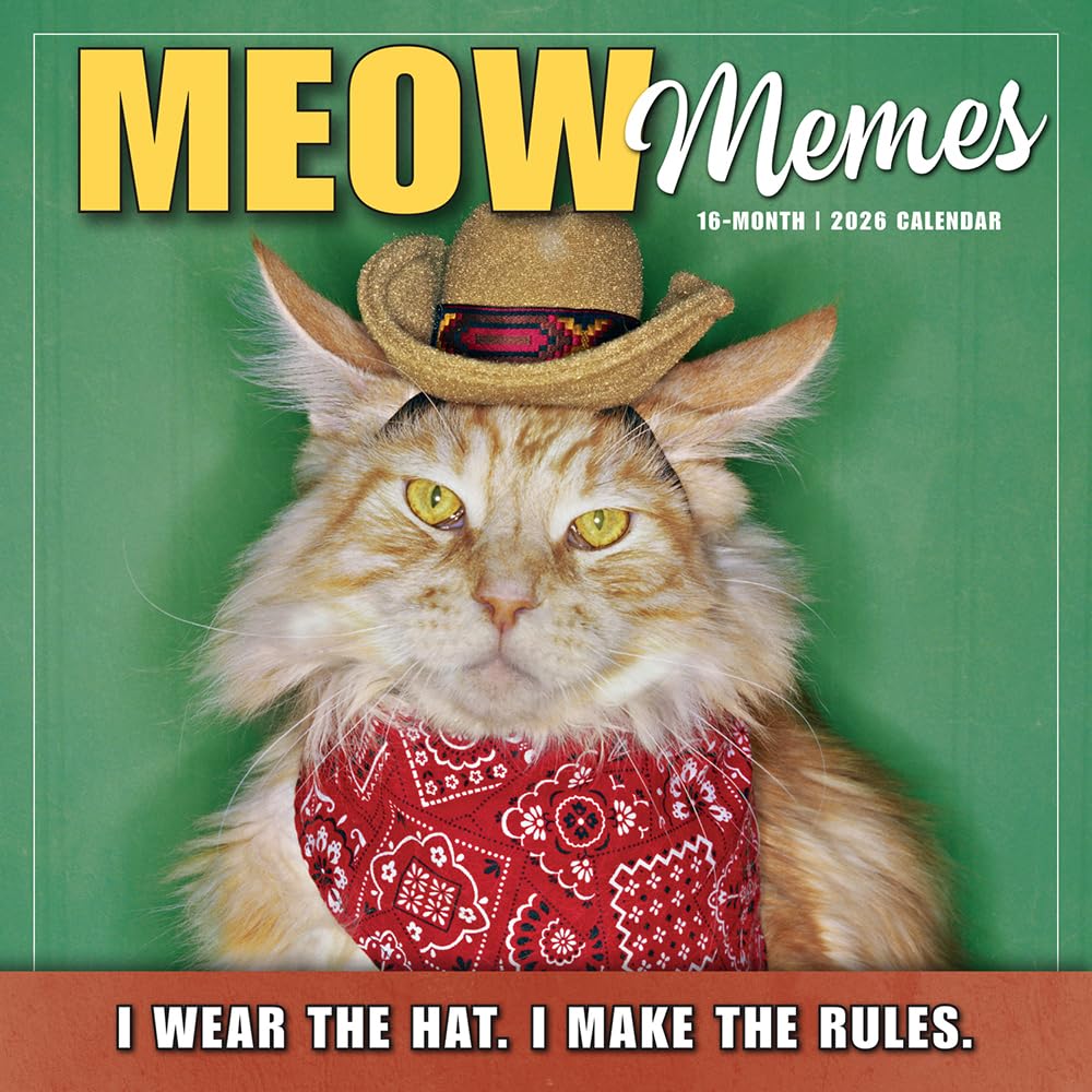 Meow Memes 2026 Wall Calendar, 12-Month Cat Calendar, 12" x 12", Monthly Calendar 2026 Planner with Large Grids for Office or Home