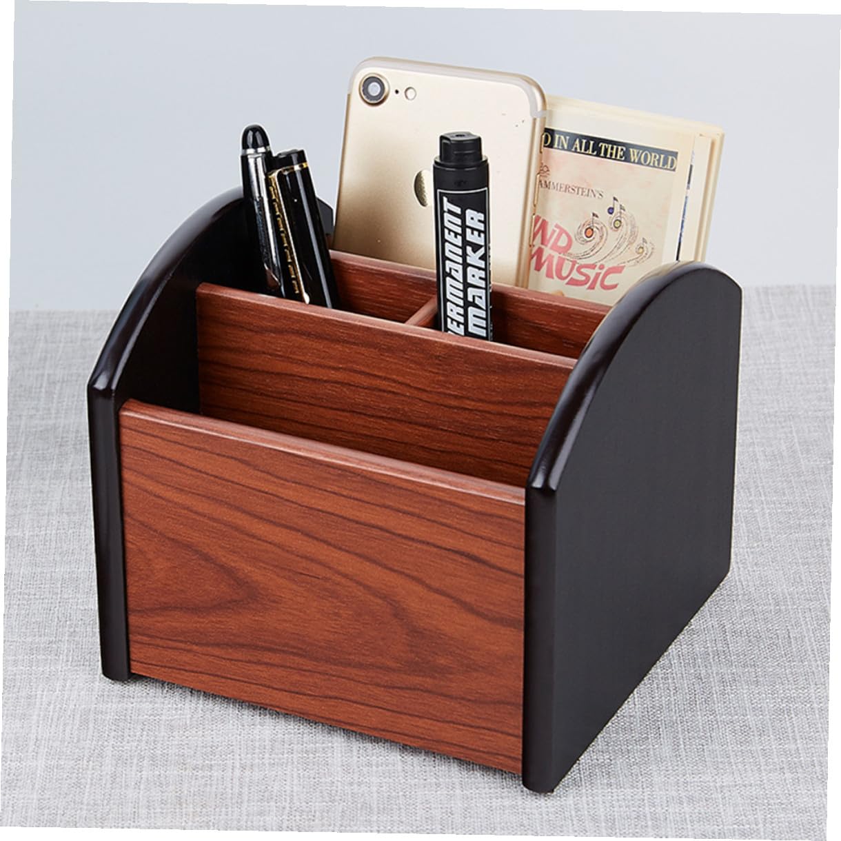 GALPADA Organizador de Almacenamiento de Madera para Escritorio Portalápices Multifuncional Compartimentos Caja Contenedor para Oficina Diseño Moderno Veta Natural Adecuado para