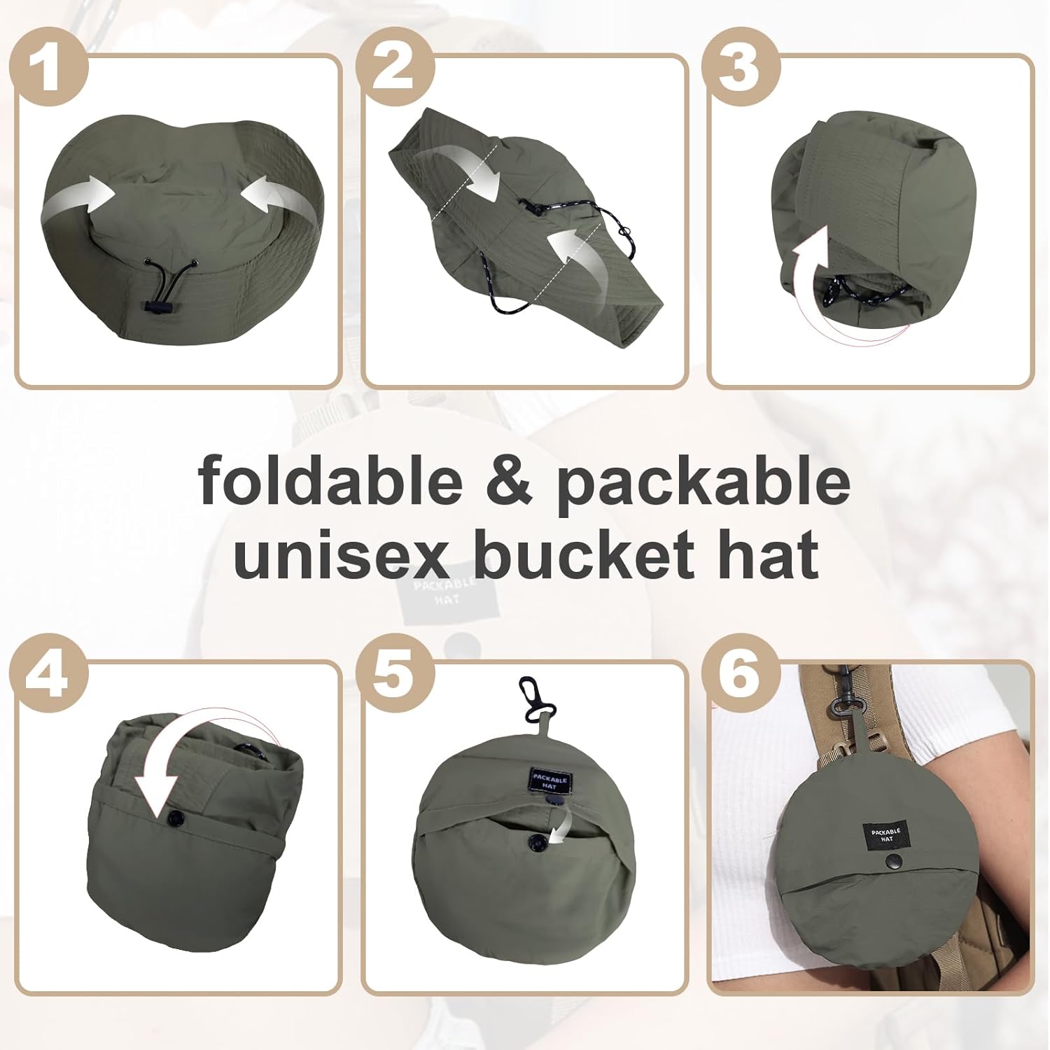 Womens Packable Waterproof Bucket Hat Men UV Protection Sun Hat - Image 4