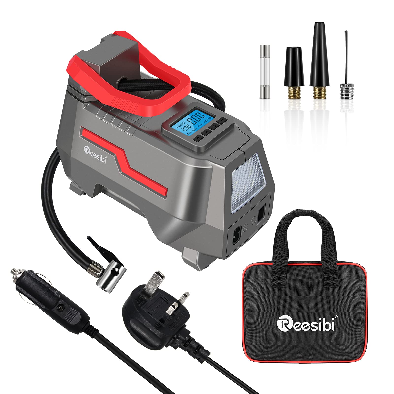 Reesibi 12V 230V Tyre Inflator Air Compressor 150PSI 10.3bar AC/DC Dual