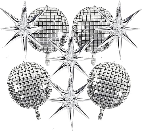 8 globos plateados de bola de discoteca de 22 pulgadas, globos metálicos grandes de espejo 4D con gran estrella de explosión para fiestas temáticas