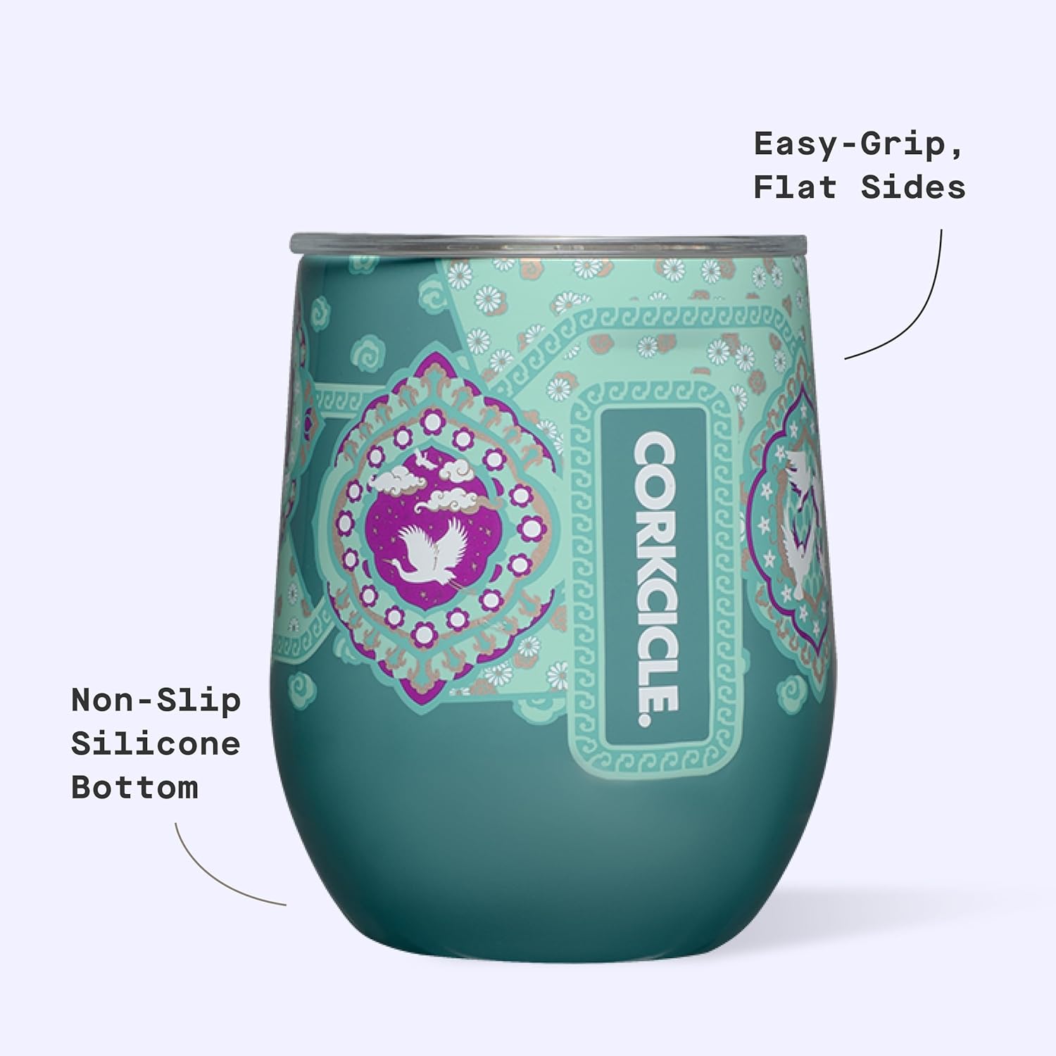 Corkcicle Stemless Wine Glass Tumbler - Triple Insulated Stainless Steel Cup - Spill Resistant Sliding Lid - Non-Slip Base - Summer Drinkware Gift - Keeps Drinks Ice Cold - 12 oz - Princess Jasmine - Image 4