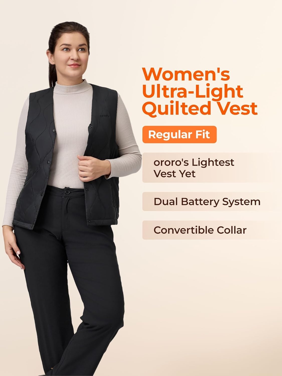 ORORO Women's Ultra Lightweight Heated Vest Liner with 4 Heat Zones, Soft Heated Quilted Vest with Battery - Image 5