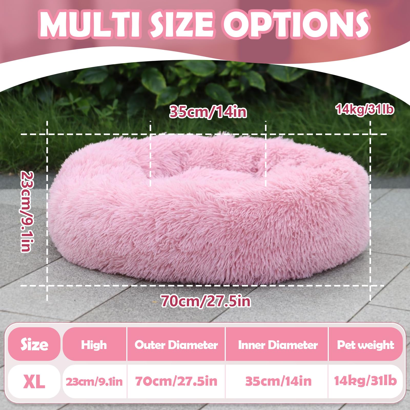 MDDK DY Letto Per Cani - Cuccia Cane Interno Morbida Rotonda, Anti-ansia e soffice Cuccia gatto interno, Base Antiscivolo e Lavabile, cuscino per cani Diametro 70 cm Rosa