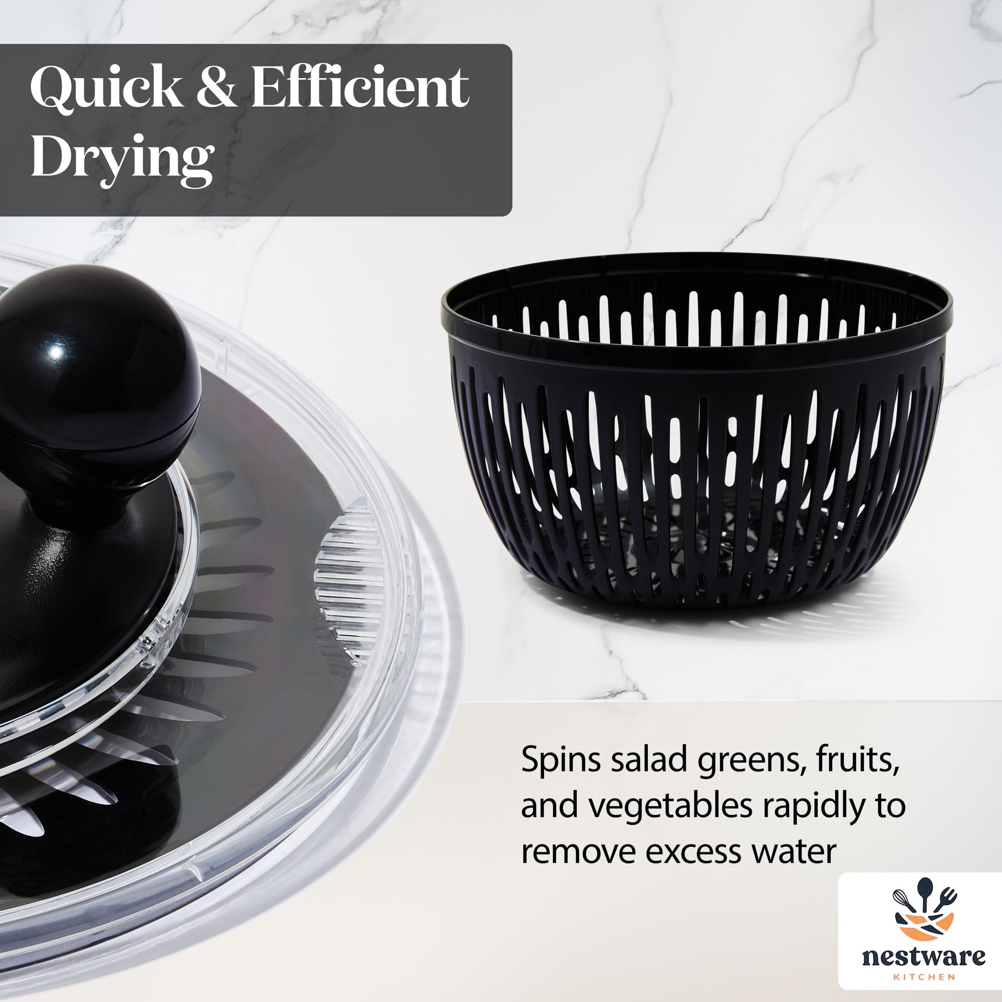 Essoreuse à Salade en Acier Inoxydable 304 – Séchoir à Salade, Légumes & Fruits, Capacité 5 L, Base Antidérapante (Noir)