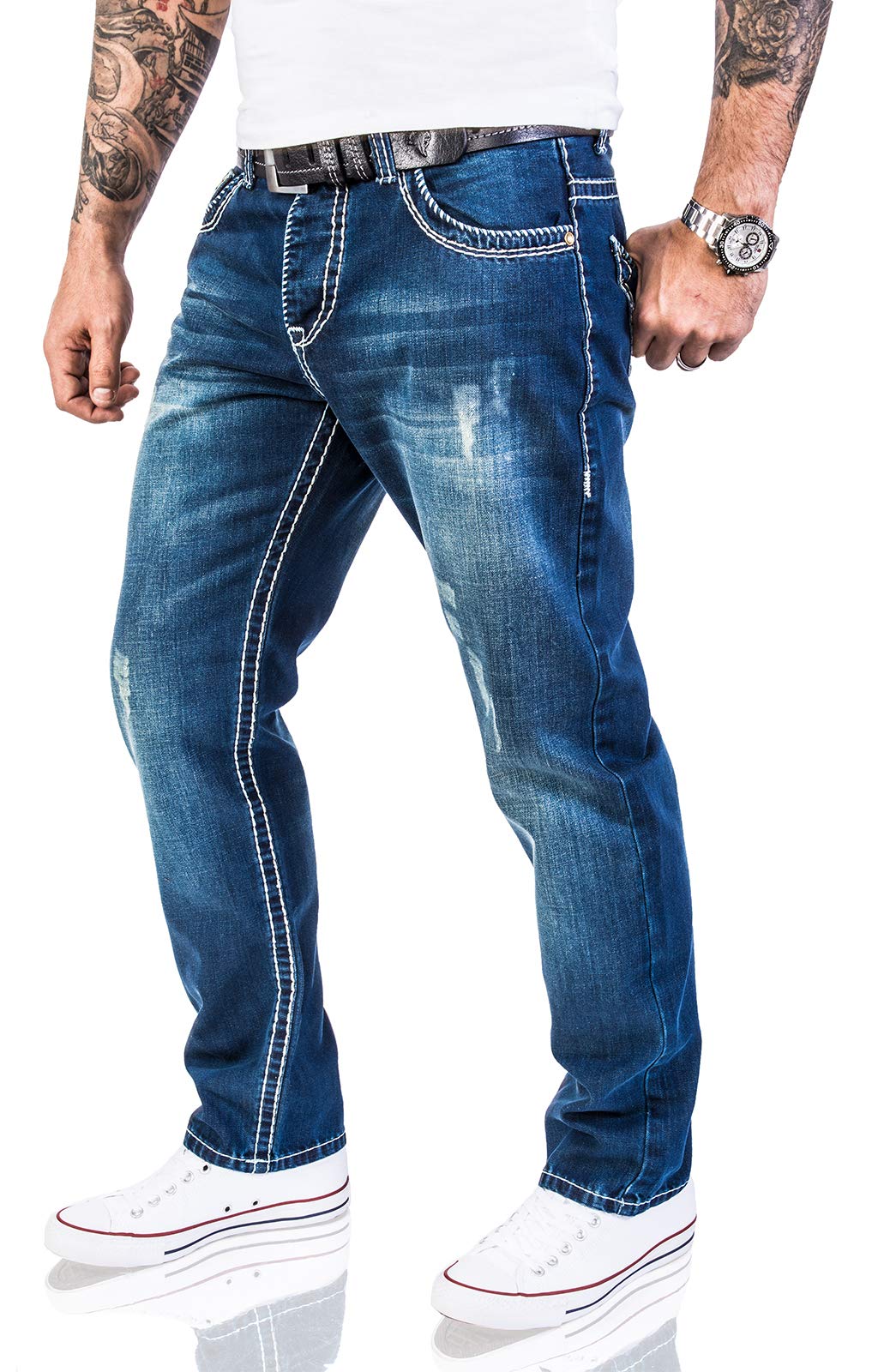 Rock Creek Herren Designer Jeans Hose Dicke Nähte Vintage Blau RC-2056