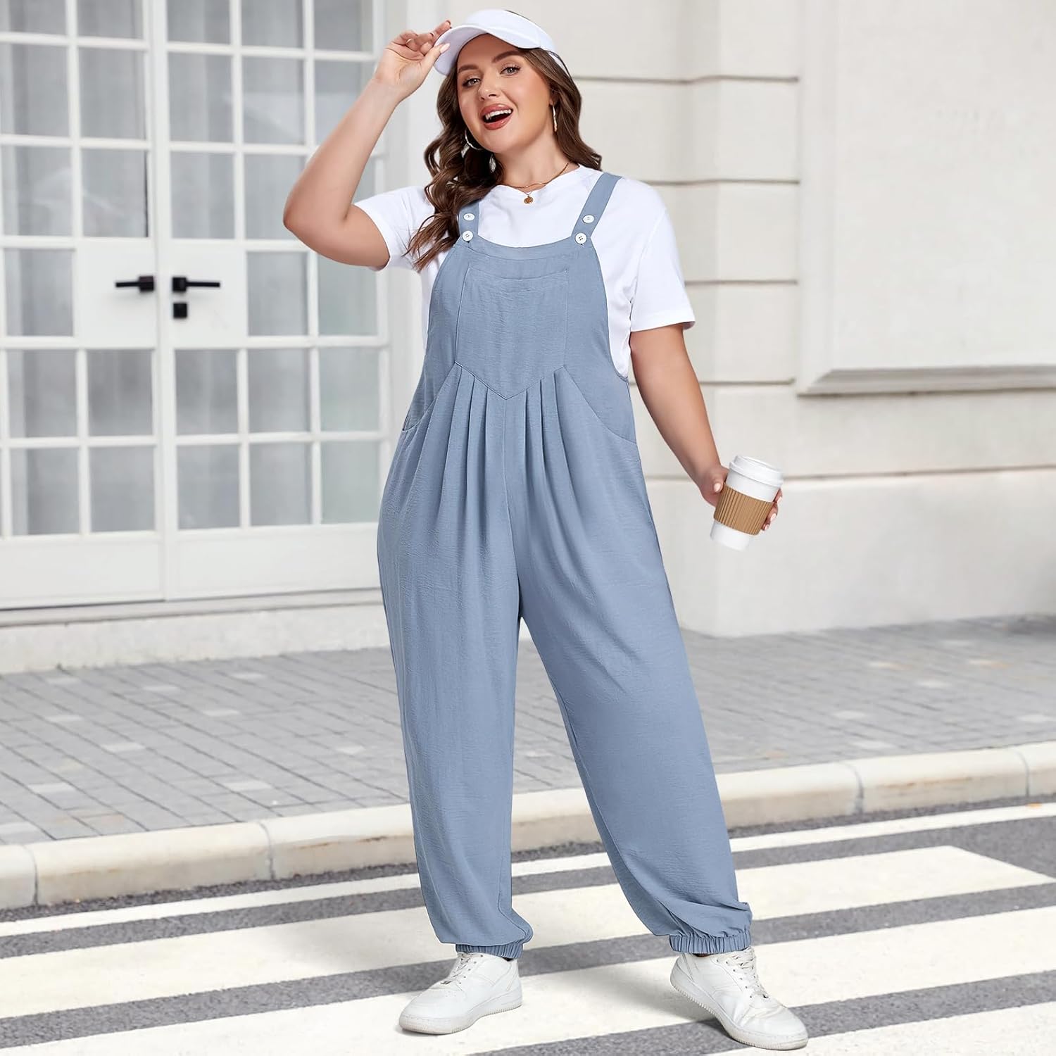 Moon Wood Women's Plus Size Overalls Loose Fit Adjustable Straps Jumpsuits for Summer Gardening Casual Daily Outings