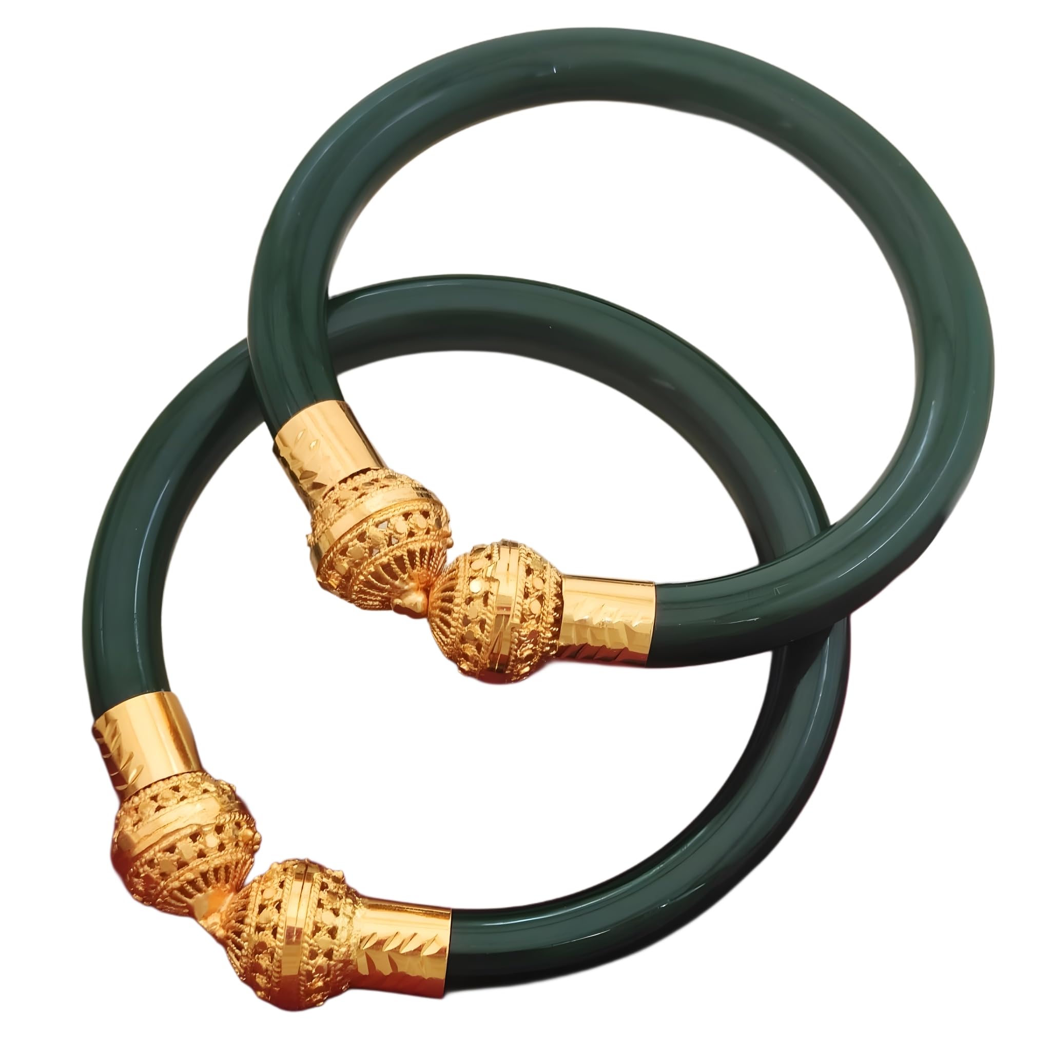 Traditional Green & Gold Plated Bangles for Women - Indian Bridal Shakha Pola Style - Pack of 2-image-47