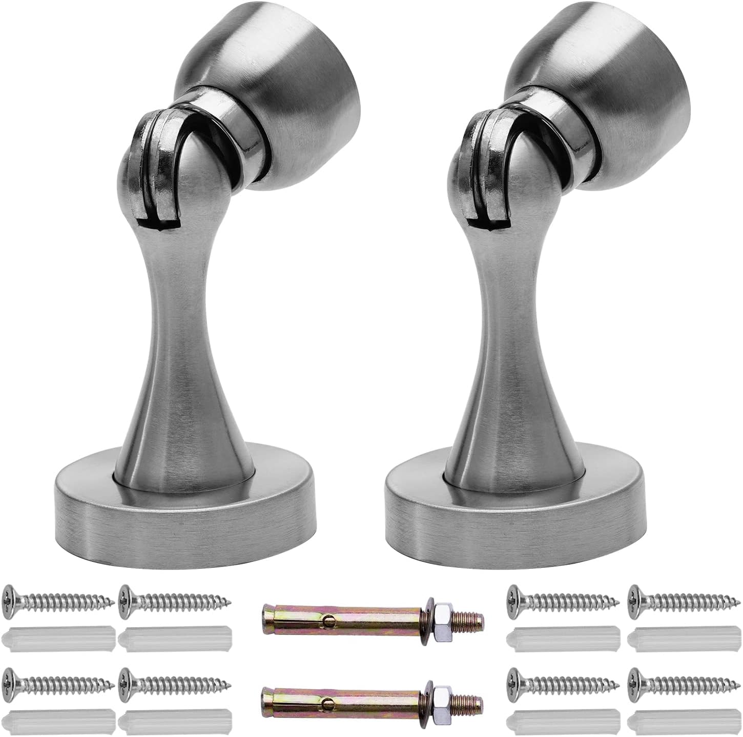 MroMax 2pcs Magnetic Door Stop Brushed Silver Tone Door Stopper Strong Magnetic 201 Stainless Steel Door Catch for Hold Door Open Heavy Duty for Various Door Types, Wall & Floor Mount