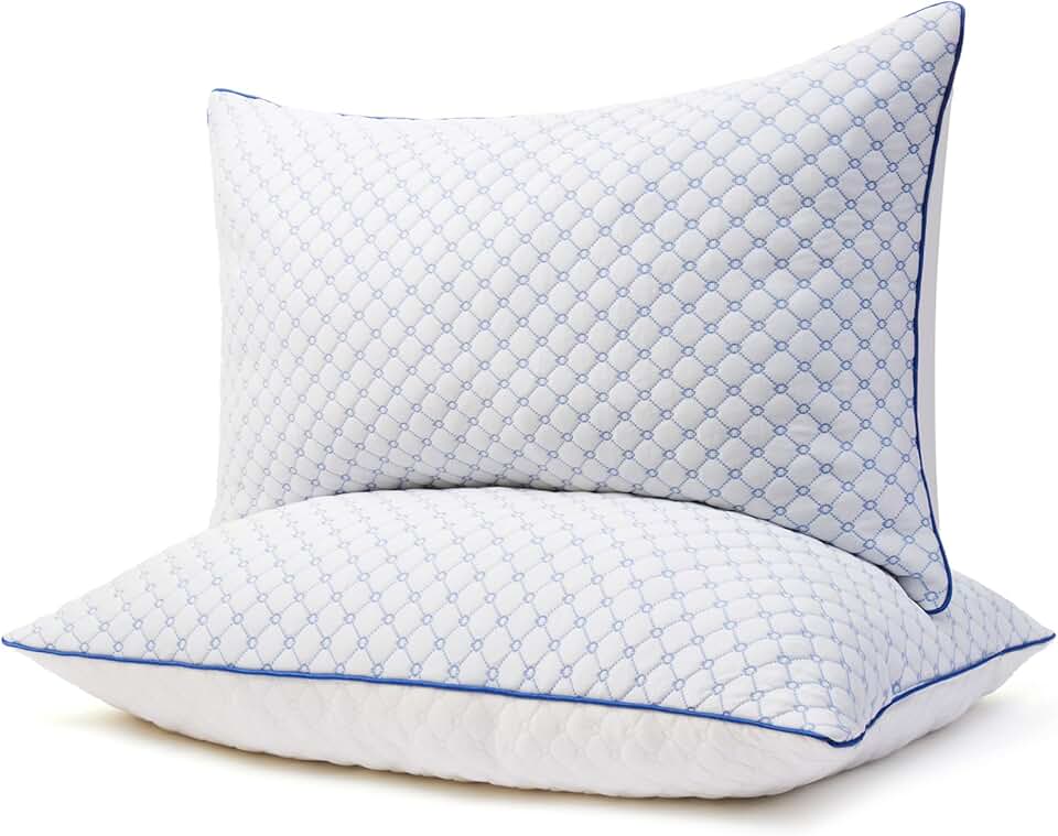 Bed Pillows Queen Size Set of 2 for Sleeping, Soft and Supportive Bed Pillows with Memory Foam Filling for Side, Back and Stomach 
