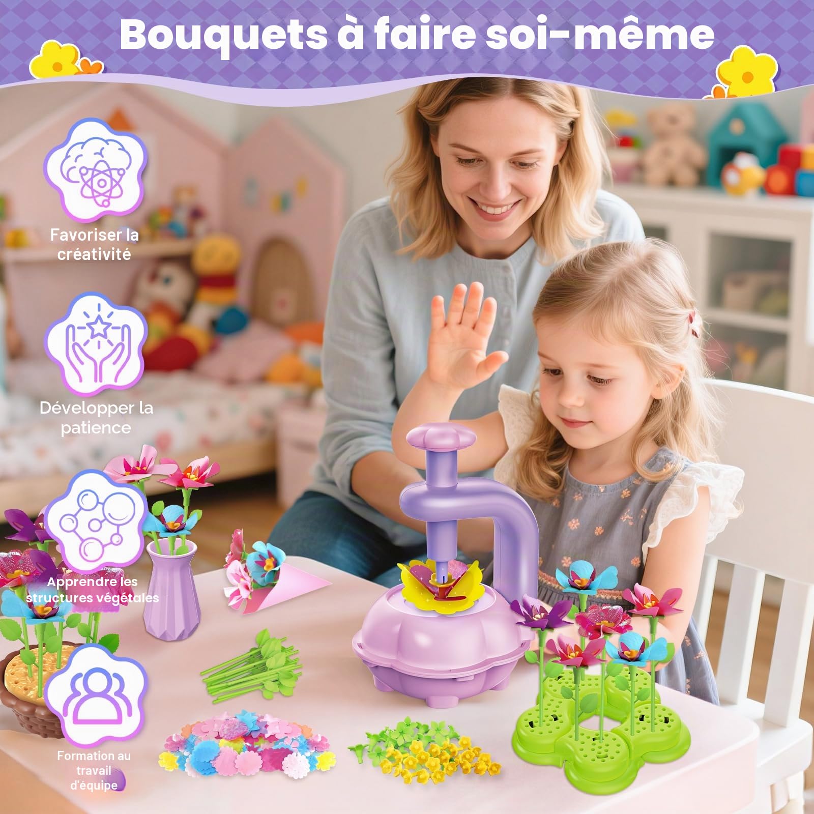 Kssvzz Activité Manuelle Fille, Jouet Enfant 4-10 Ans, Création Bouquet de Fleurs avec Machine à Fleurs, DIY Cadeau Bricolage 3 Ans+