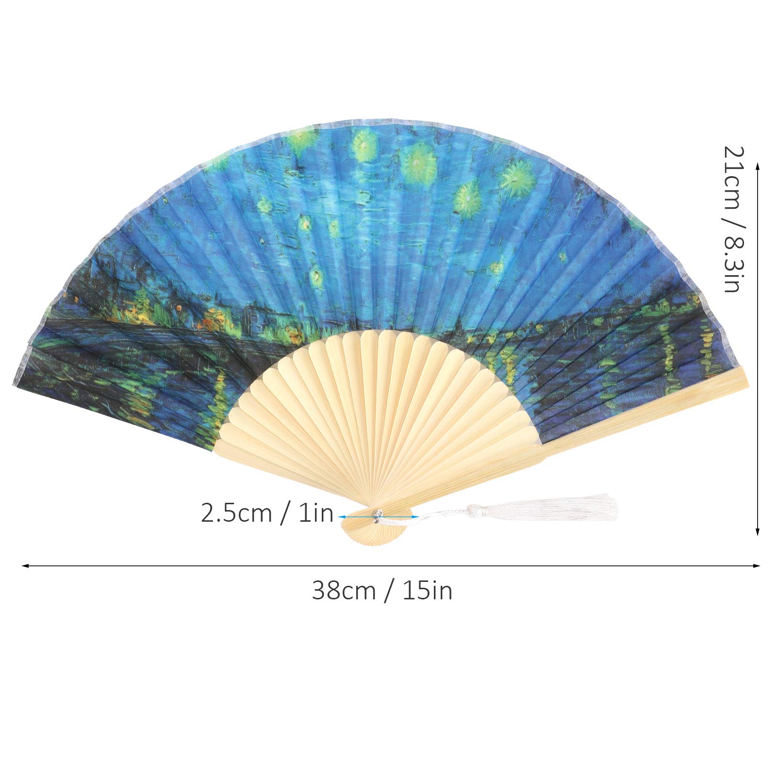 Agatige 2pcs Japanese Hand Fan, Handheld Bamboo Fans Folding Fan with Tassel Chinese/Japanese Wall Decor, Art Party, Dancing