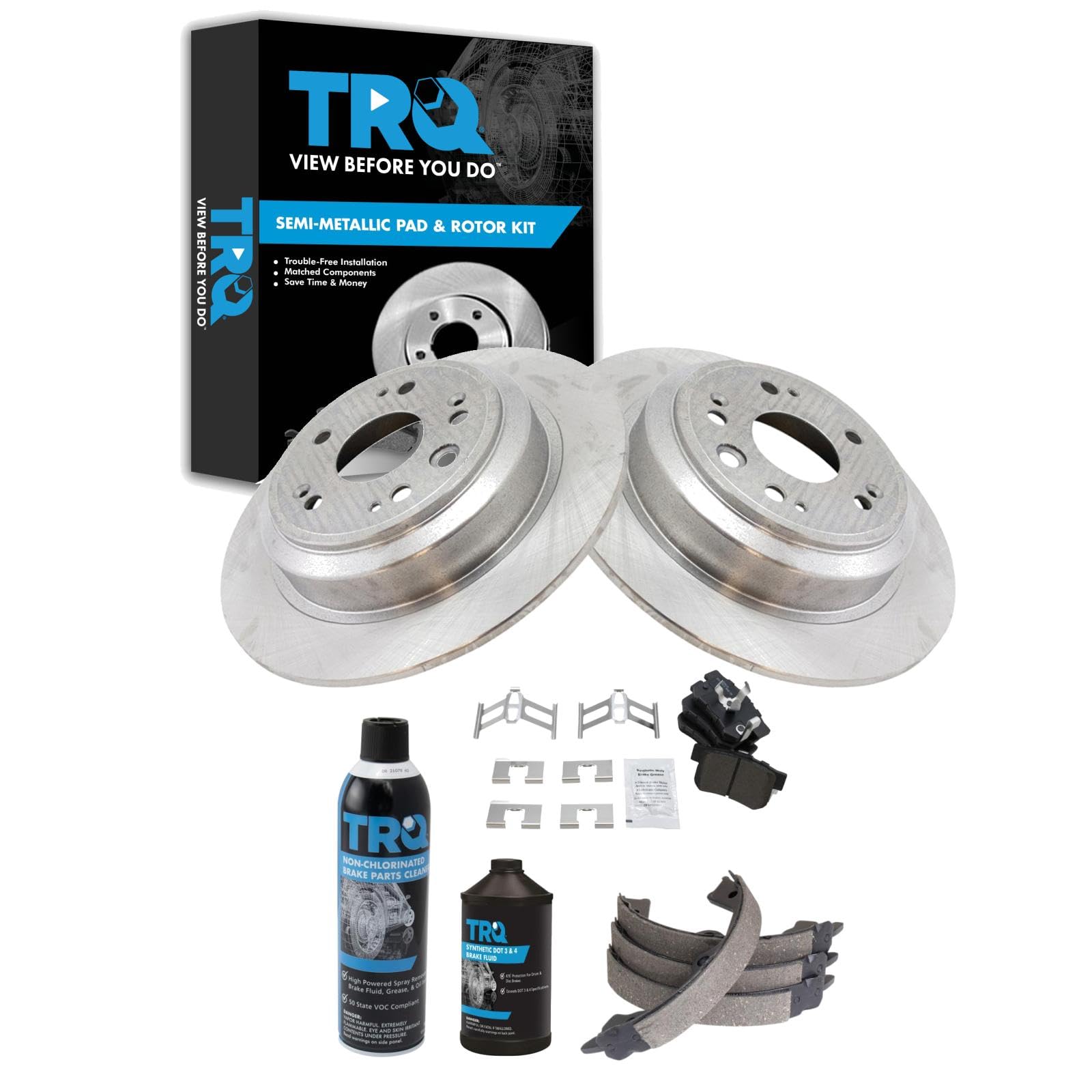 TRQ Rear Brake Pad &amp; Rotor Kit Semi-Metallic Compatible with 2010-2011 Honda Accord Crosstour 2012-2015 Crosstour