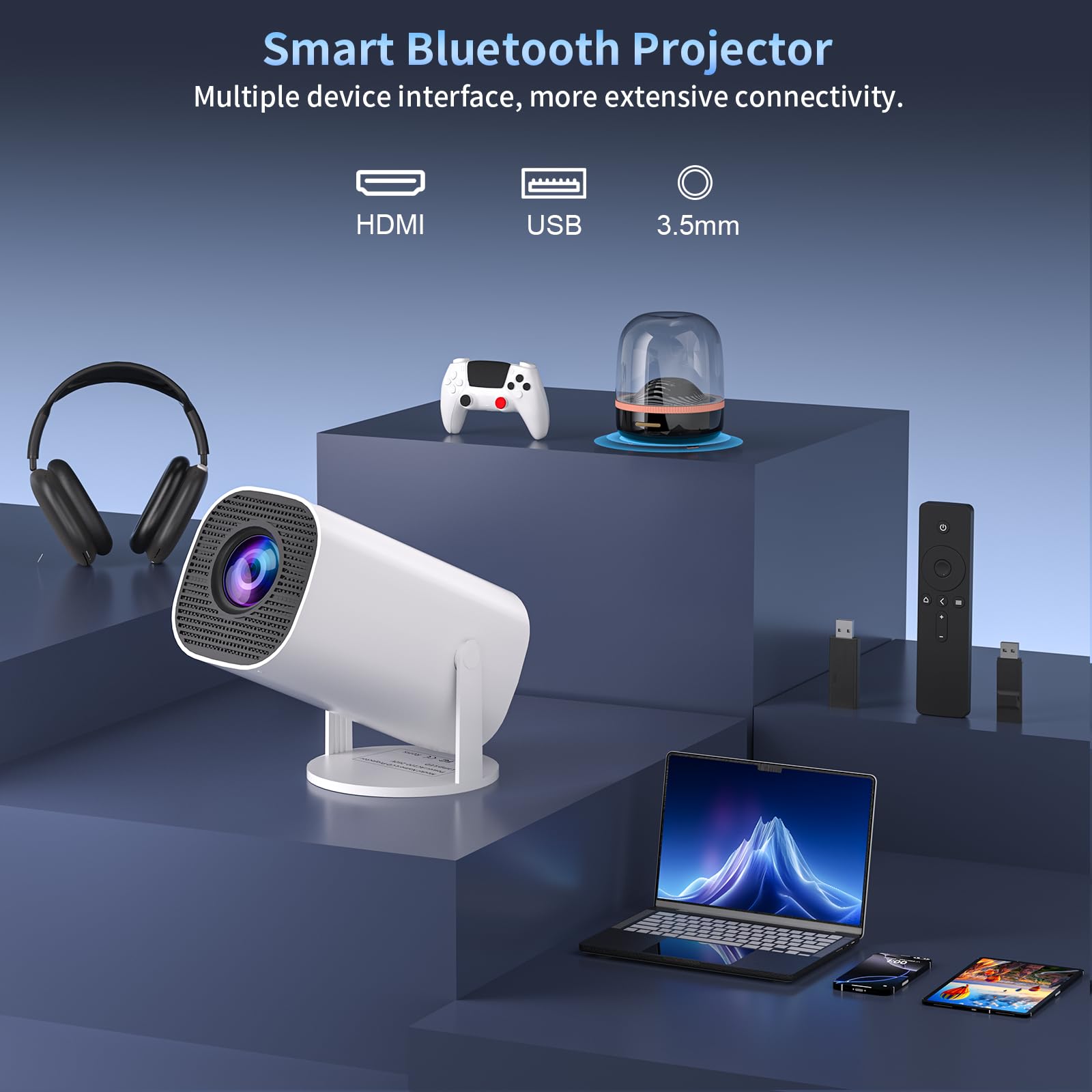 Mini proiettore con WiFi e Bluetooth, proiettore portatile per esterni supporta 4K/8K con sistema Android, Smart Proyector per Home Theater, presentazione aziendale, Gmaing