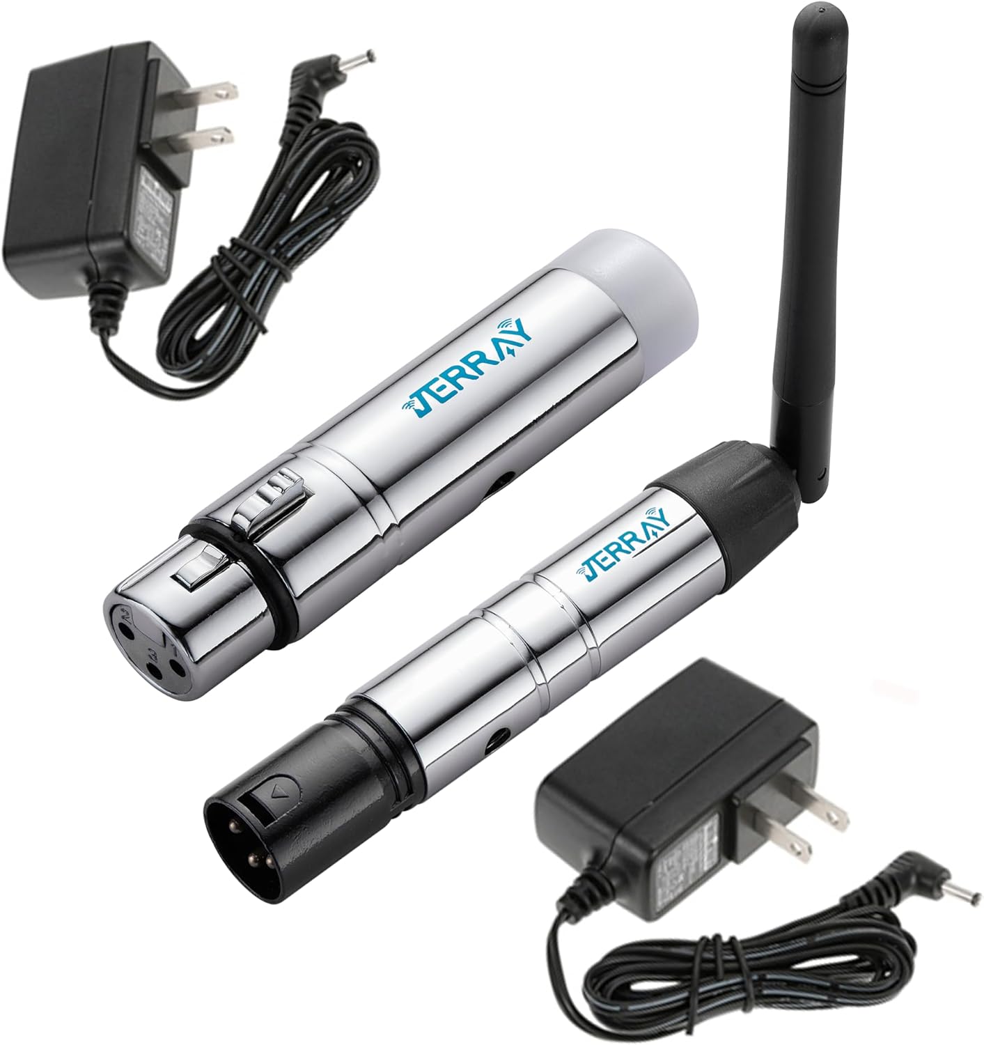 JERRAY Wireless DMX DMX512 Wireless Dfi DJ 2.4G 1 Receiver & 1 Transmitter Lighting Control Adapter for LED Stage Disco Party Bar Lighting, Black (Sliver)