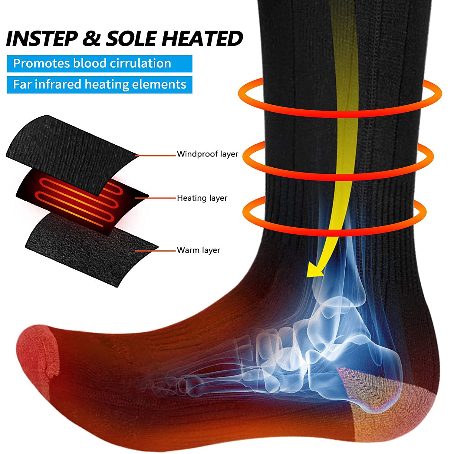 Chaussettes Chauffantes, Chaussettes Chauffe-Pieds Chauffe-Pieds Électriques Homme Femme Chaussettes Chauffantes Électriques Hiver pour Ski Cyclisme Chasse Pêche