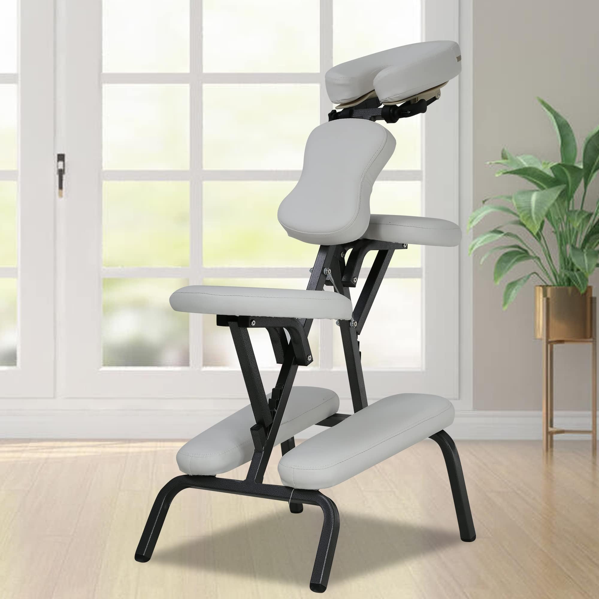 Portable Massage Chair, Height Adjustable Tattoo Chair, Folding Therapy Chair Face Cradle Salon Massage Chair with Carrying Bag (White)