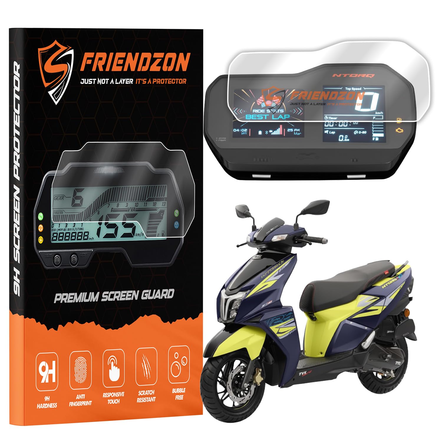 FriendZon Screen Guard For TVS Ntorq 125 XT | Anti-Bubble | Scratch Resistant | HD Clear | TFT Digital Meter | Anti-Fingerprint | TFT Instrument Display Protector [Not Tempered Glass] (Pack of 1)